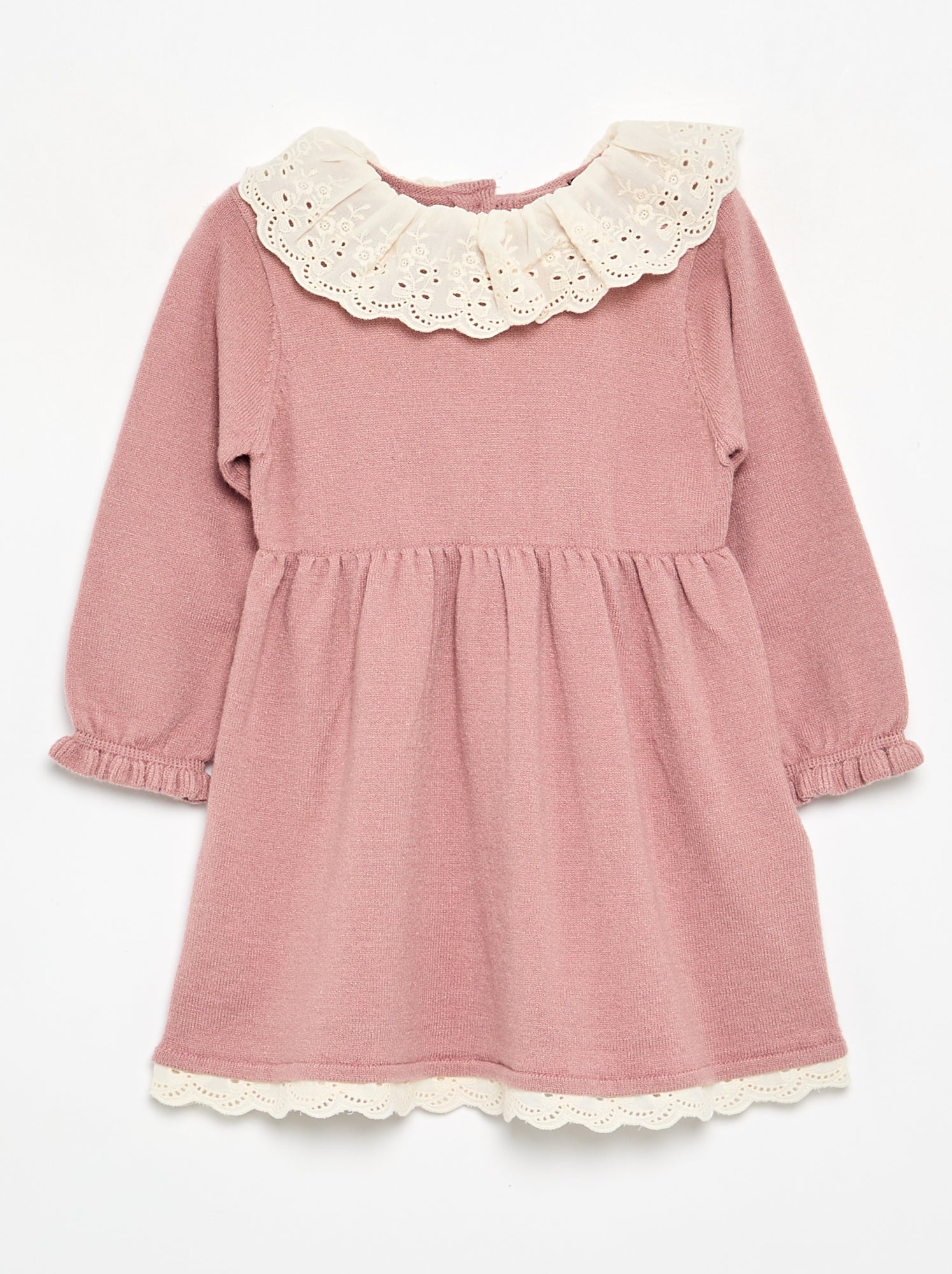 Robe col claudine + collants - Rose