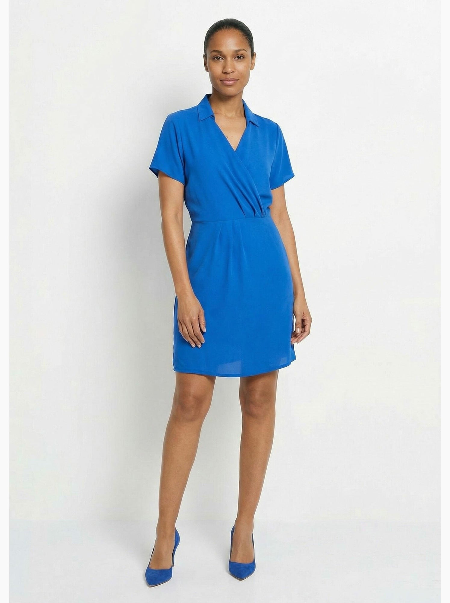 Robe col v manches courtes, essentiel - afibel - Bleu électrique