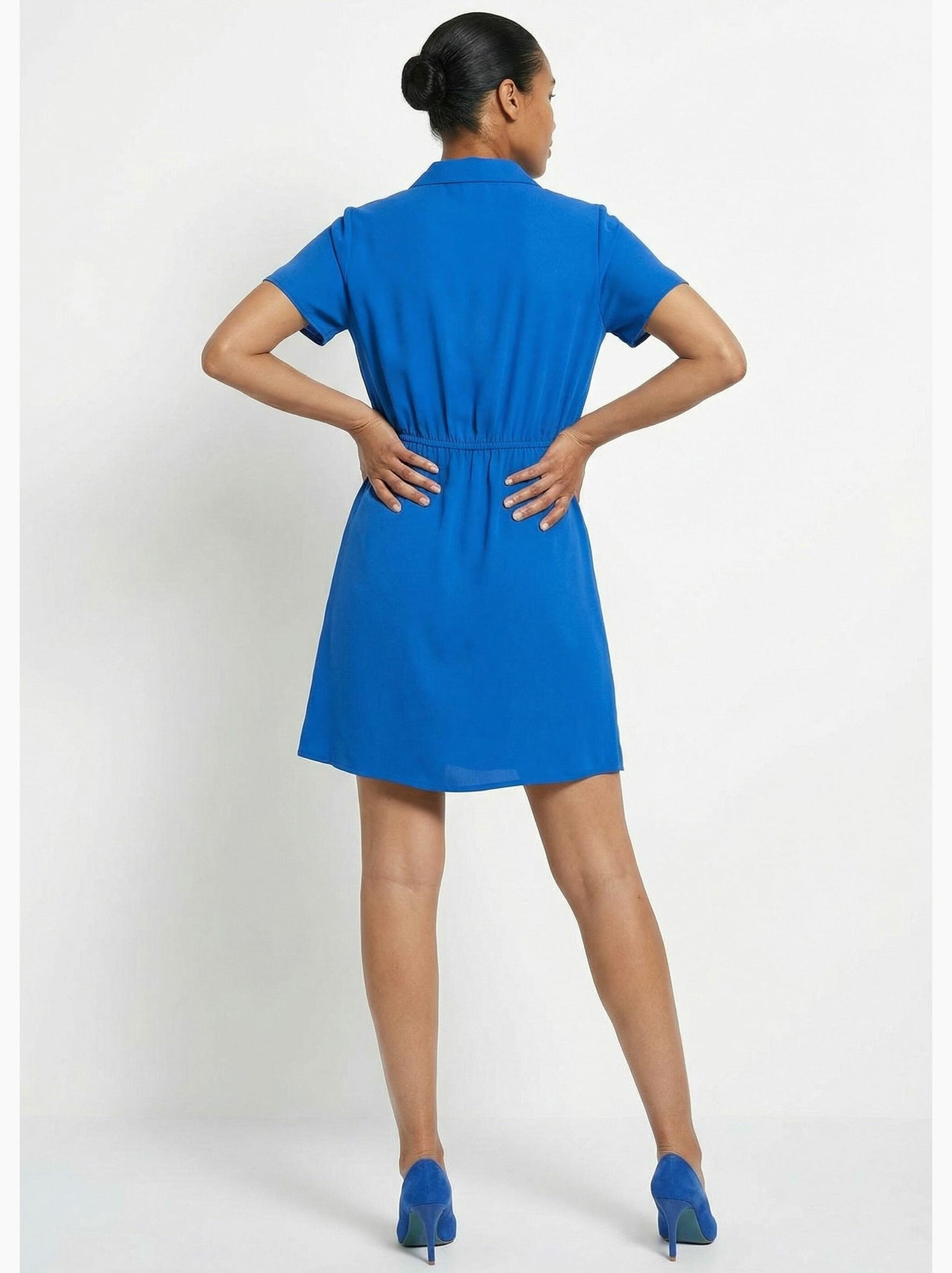 Robe col v manches courtes, essentiel - afibel - Bleu électrique