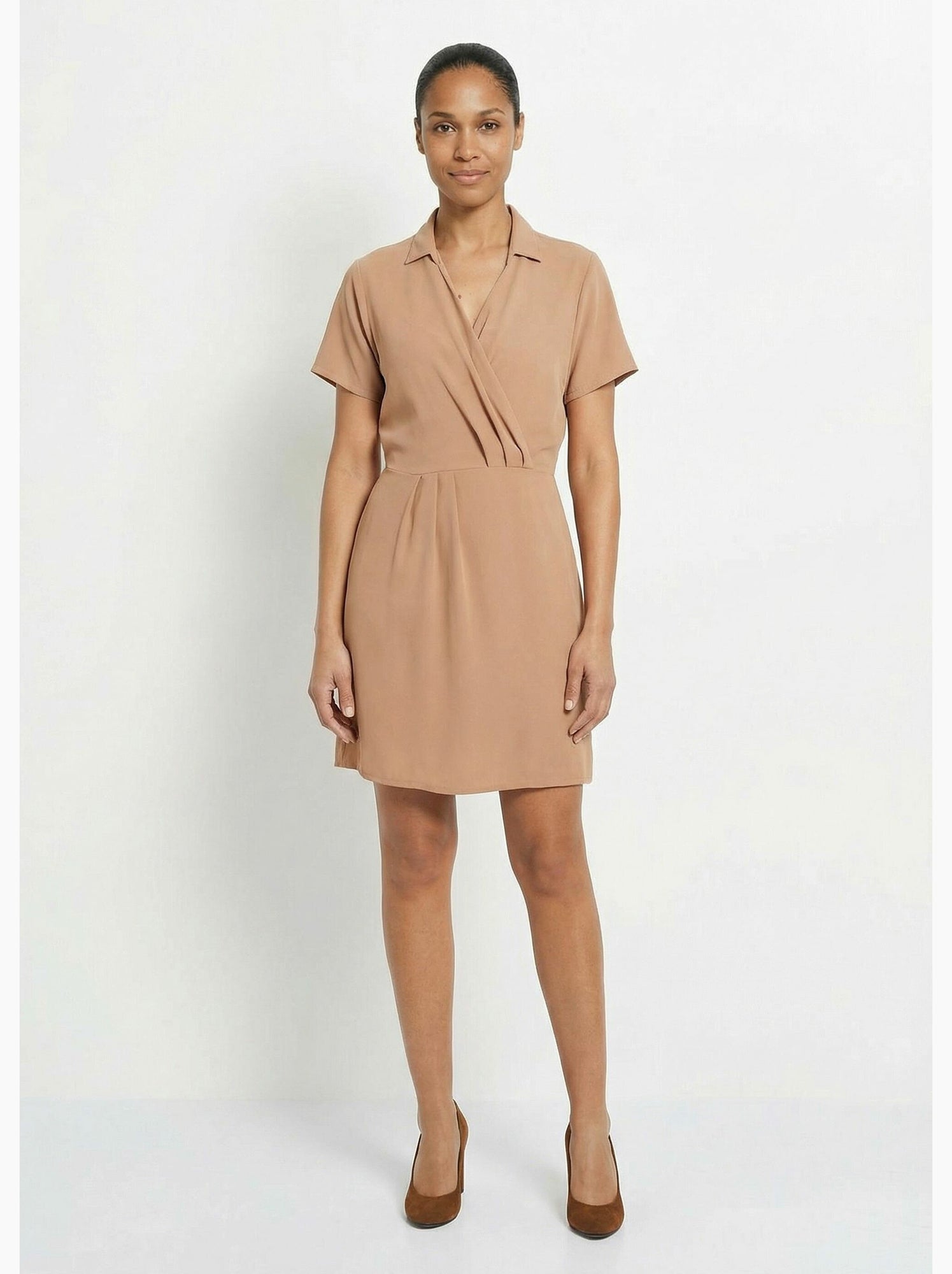 Robe col v manches courtes, essentiel - afibel - Camel
