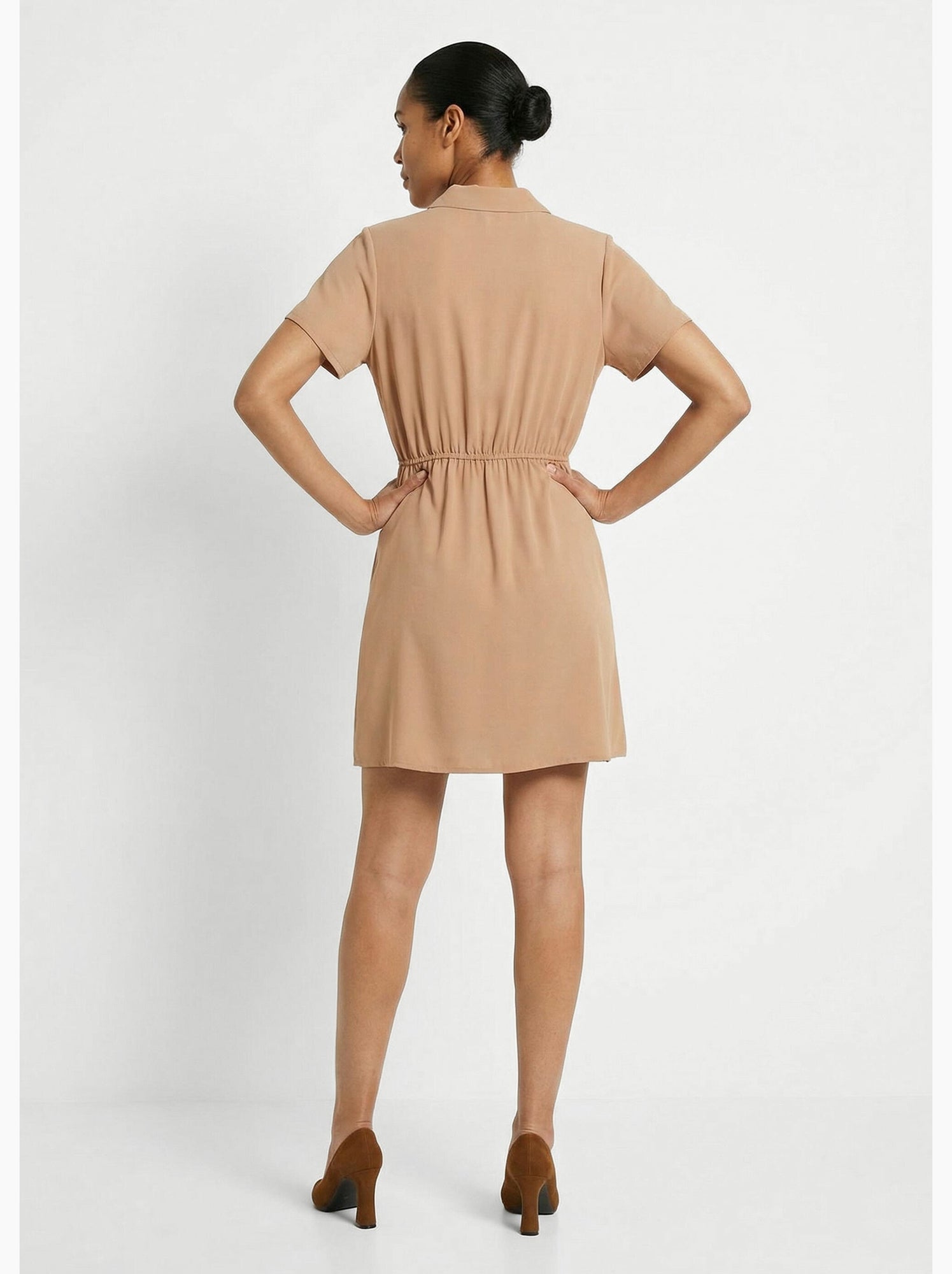 Robe col v manches courtes, essentiel - afibel - Camel