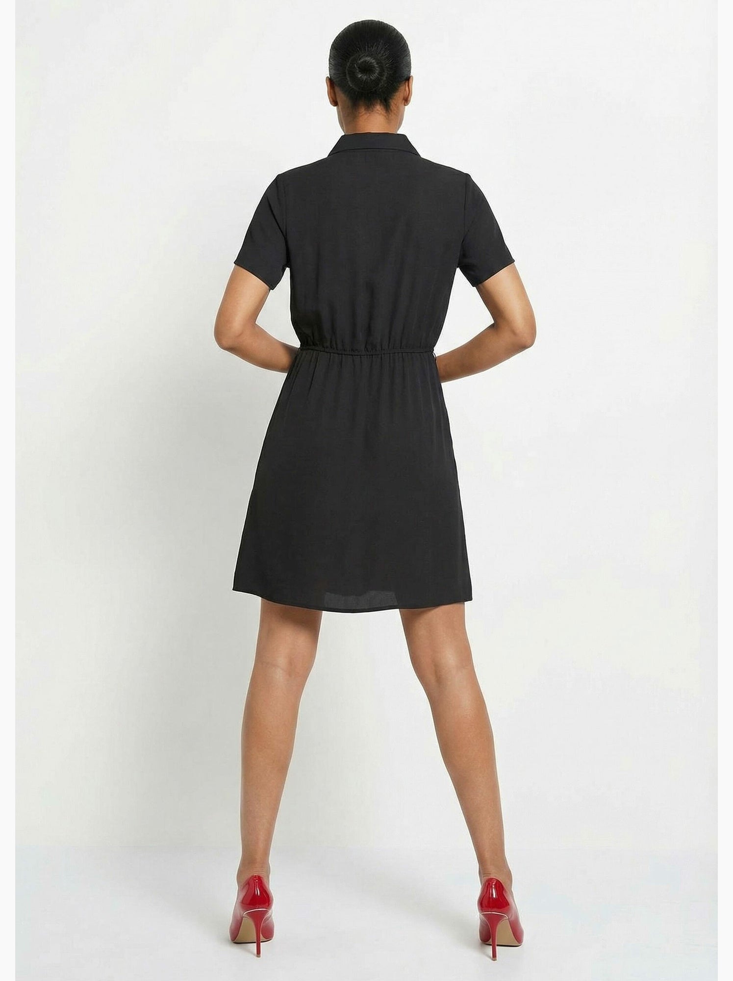 Robe col v manches courtes, essentiel - afibel - Noir
