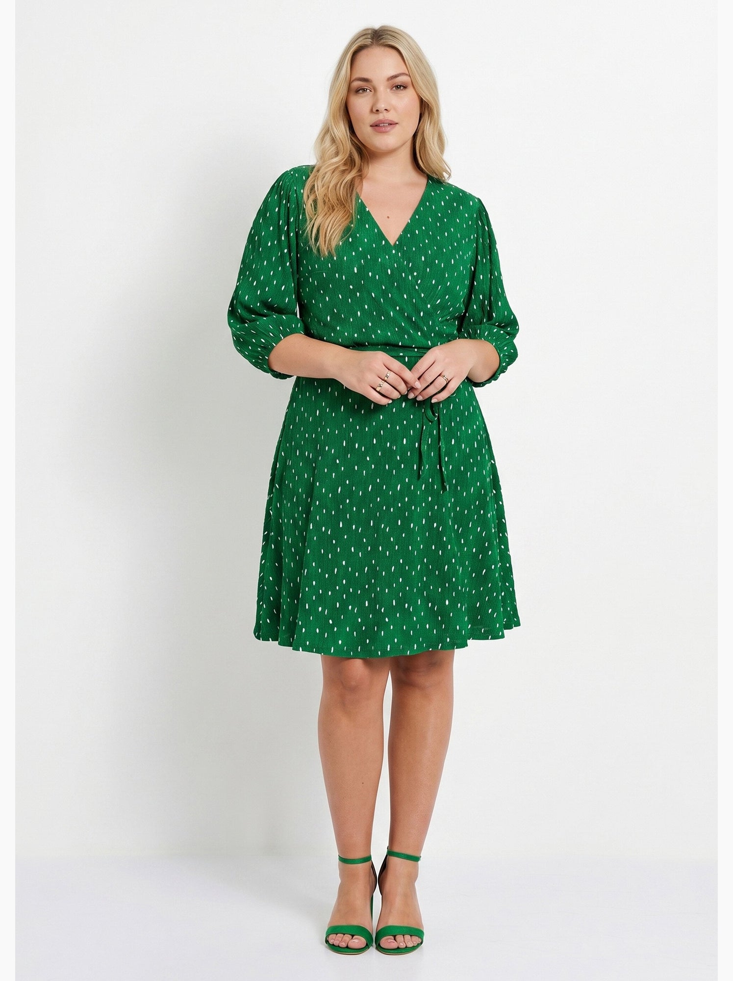 Robe courte cache-coeur imprimé pois - afibel - Blanc Vert