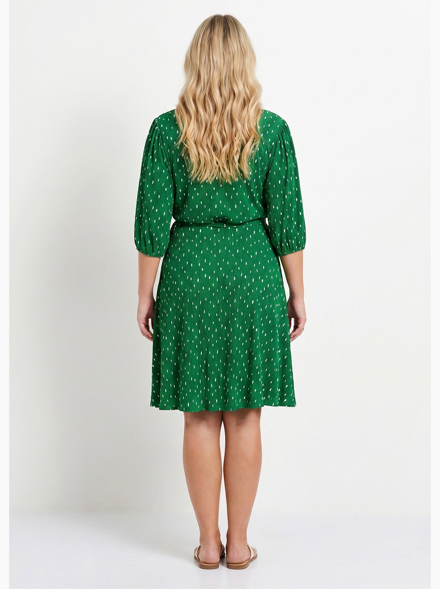 Robe courte cache-coeur imprimé pois - afibel - Blanc Vert
