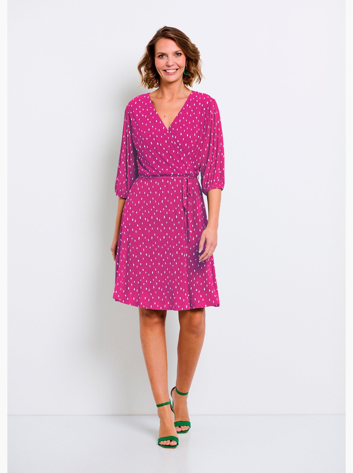 Robe courte cache-coeur imprimé pois - afibel - Blanc Violet