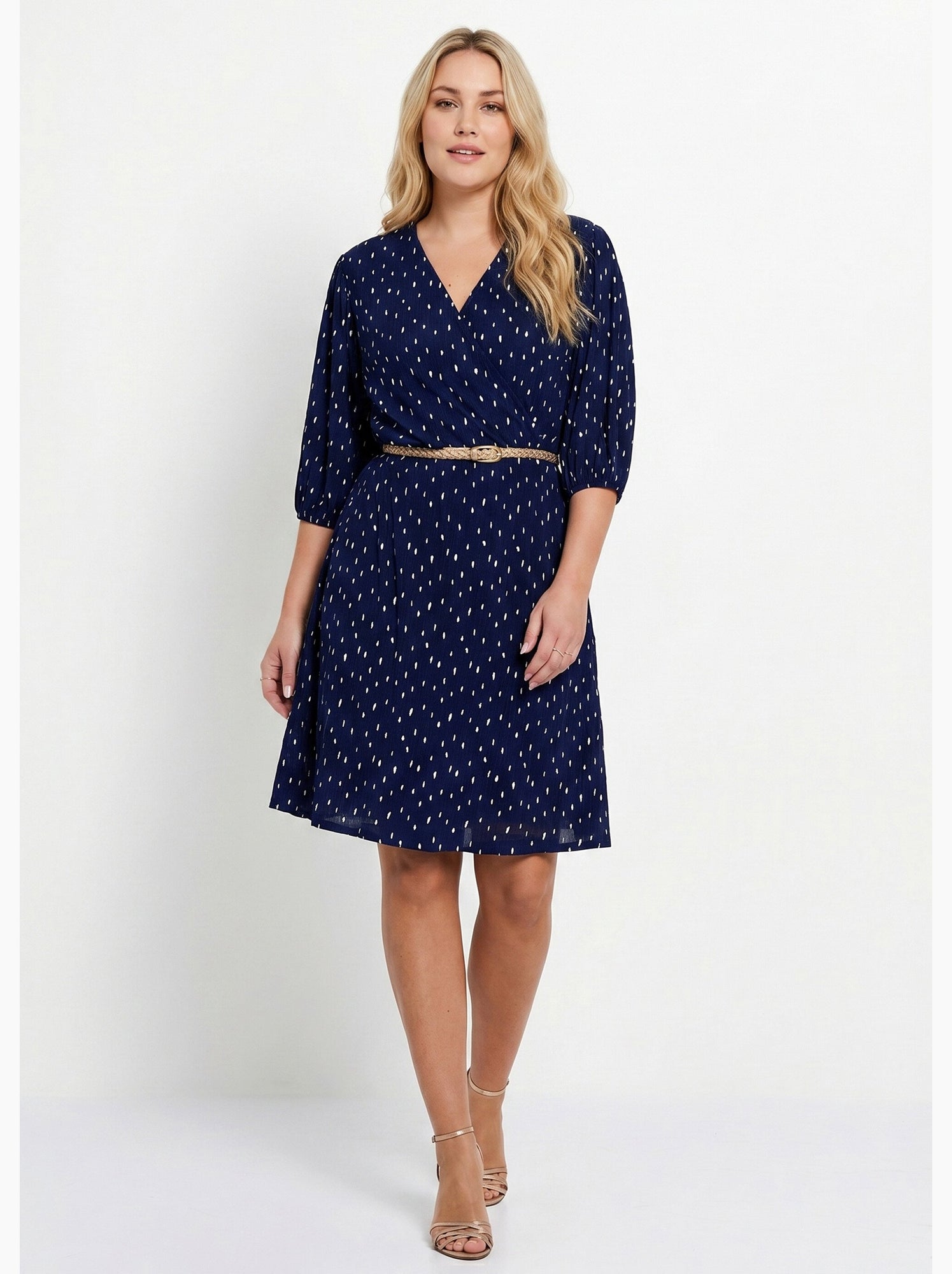 Robe courte cache-coeur imprimé pois - afibel - Marine/Blanc