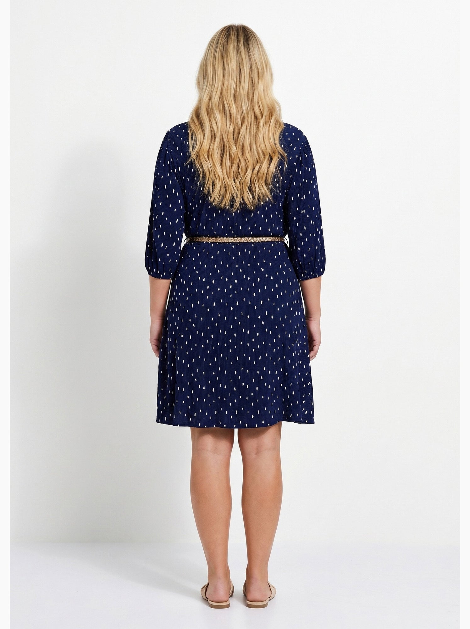 Robe courte cache-coeur imprimé pois - afibel - Marine/Blanc