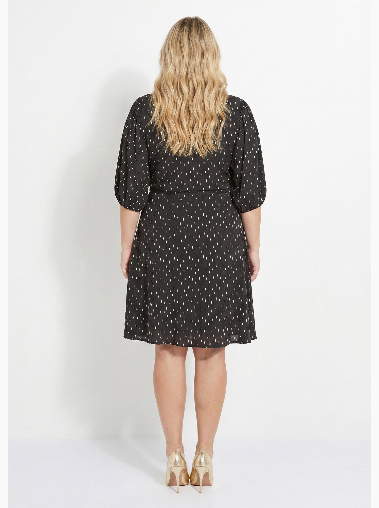 Robe courte cache-coeur imprimé pois - afibel - Noir Ecru
