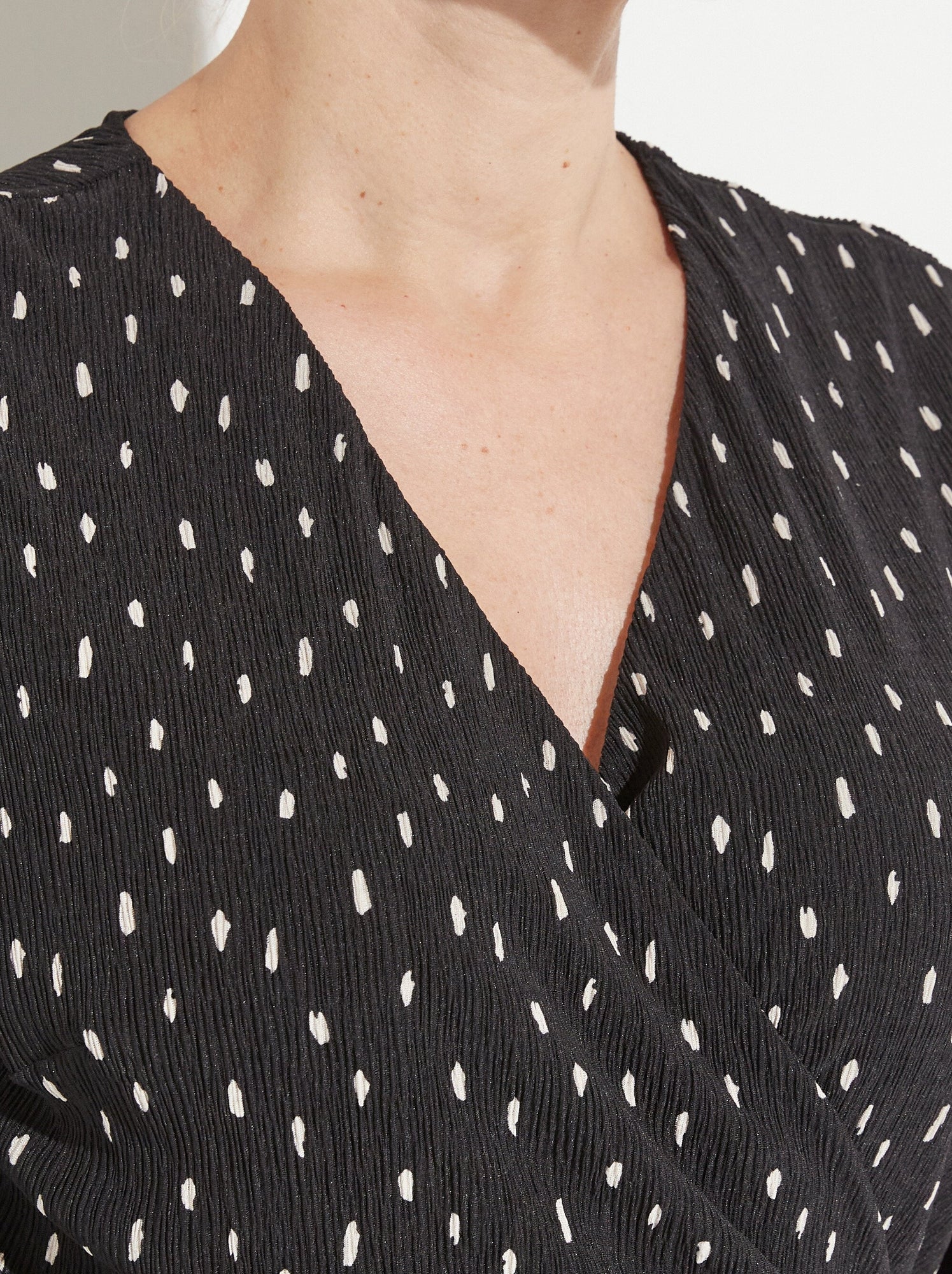 Robe courte cache-coeur imprimé pois - afibel - Noir Ecru