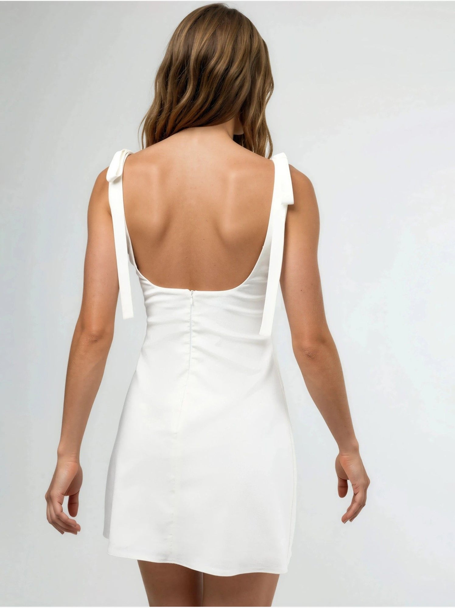 Robe courte zippée à col carré - Blanc