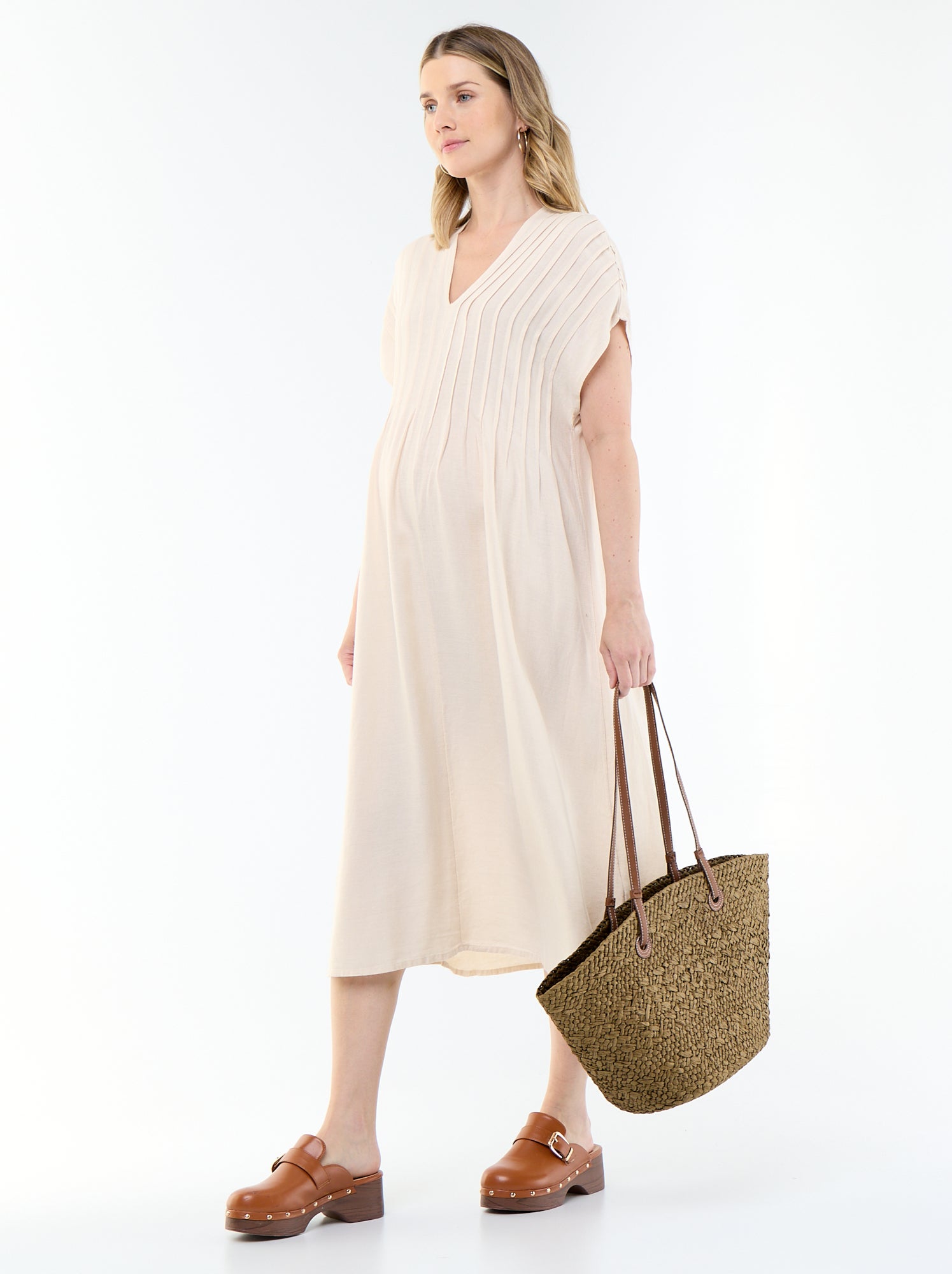 Robe de maternité en lin mélangé - Beige