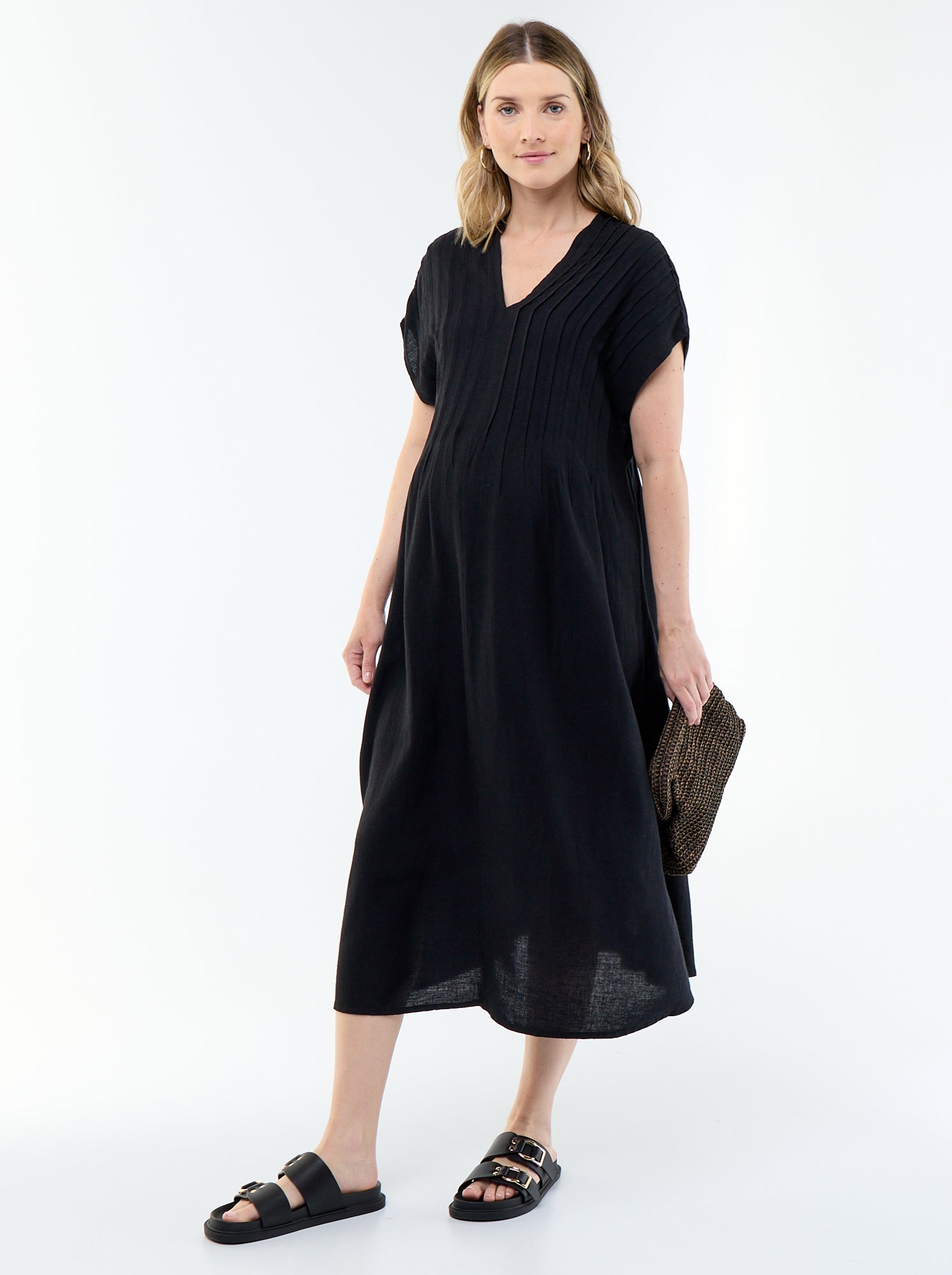 Robe de maternité en lin mélangé - Noir