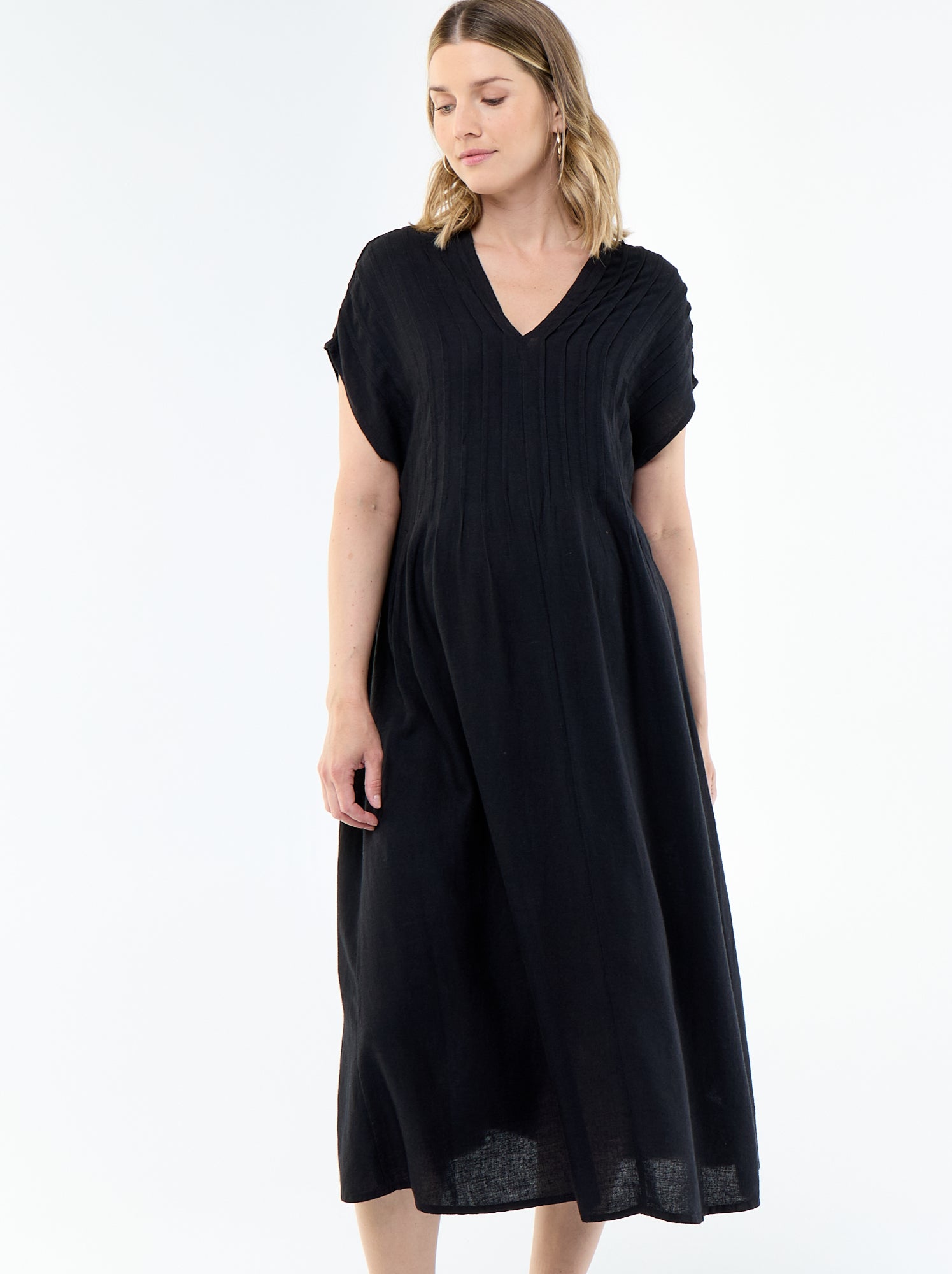 Robe de maternité en lin mélangé - Noir