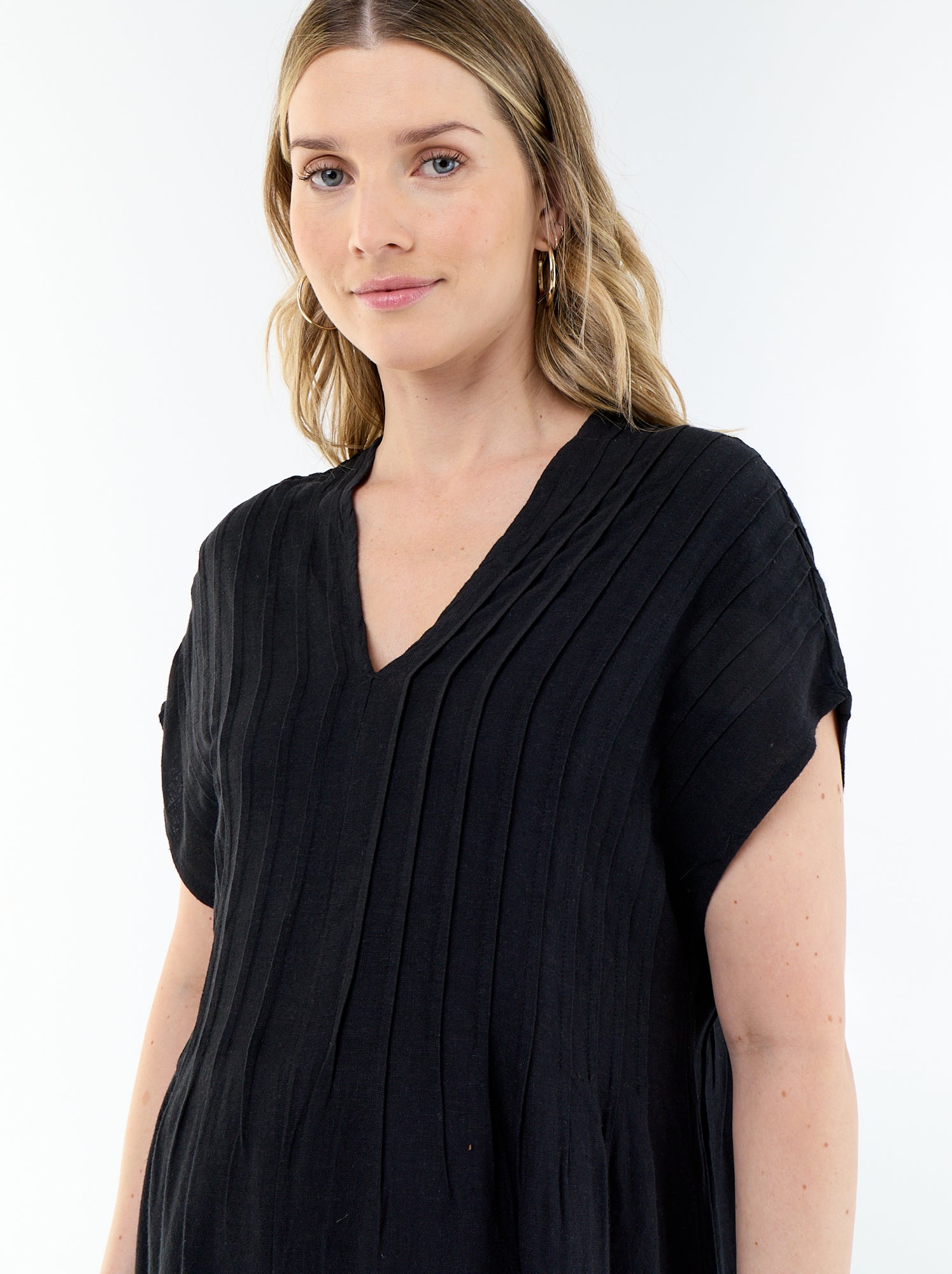 Robe de maternité en lin mélangé - Noir