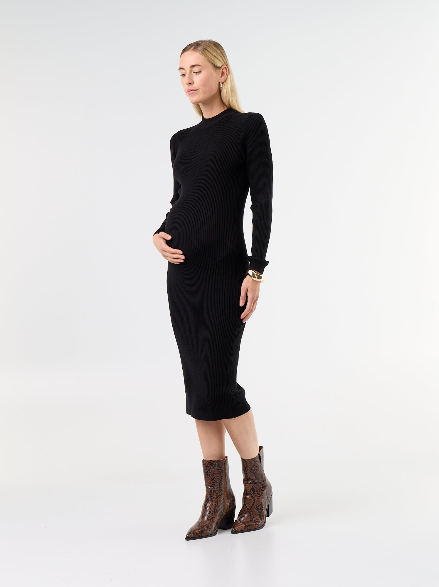 Robe de maternité longue et côtelée - Noir