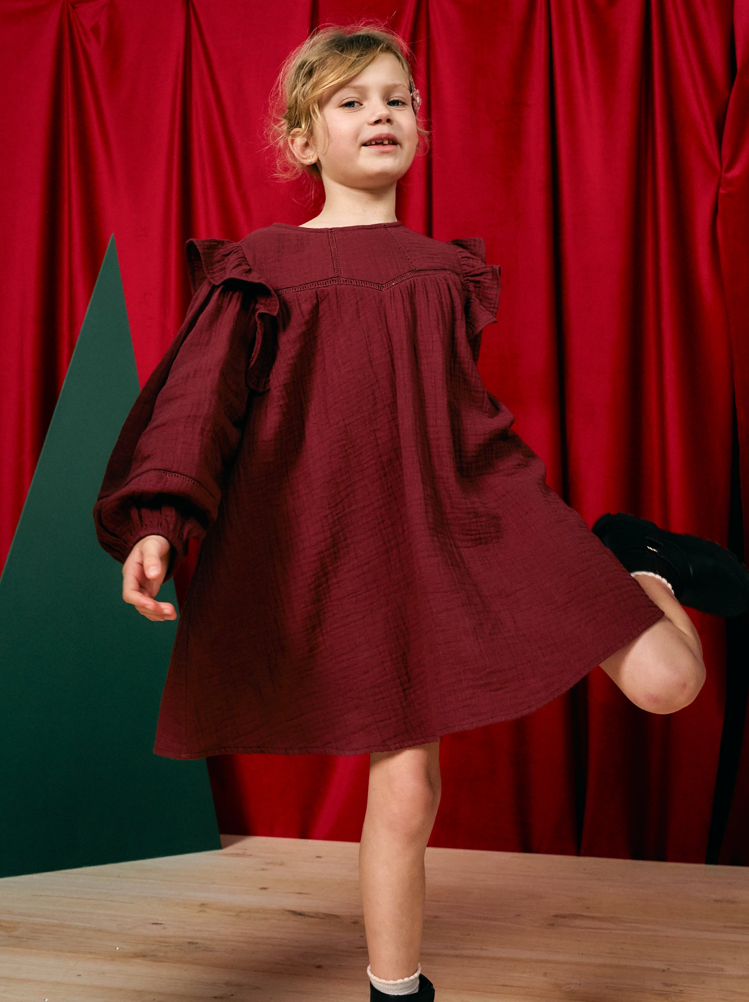 Robe en gaze de coton avec volants aux emmanchures - Violet
