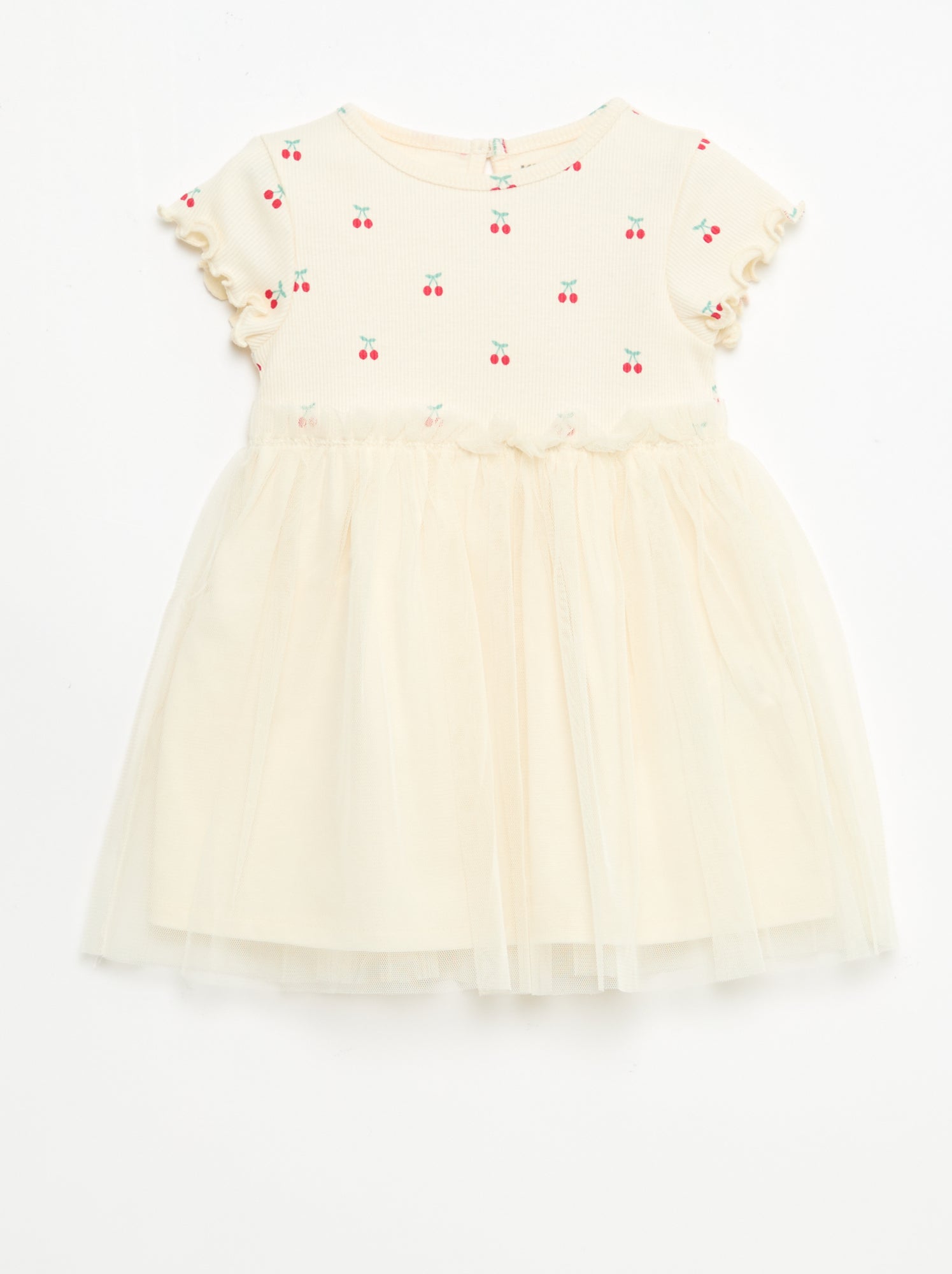 Robe en maille côtelée et tulle - Blanc