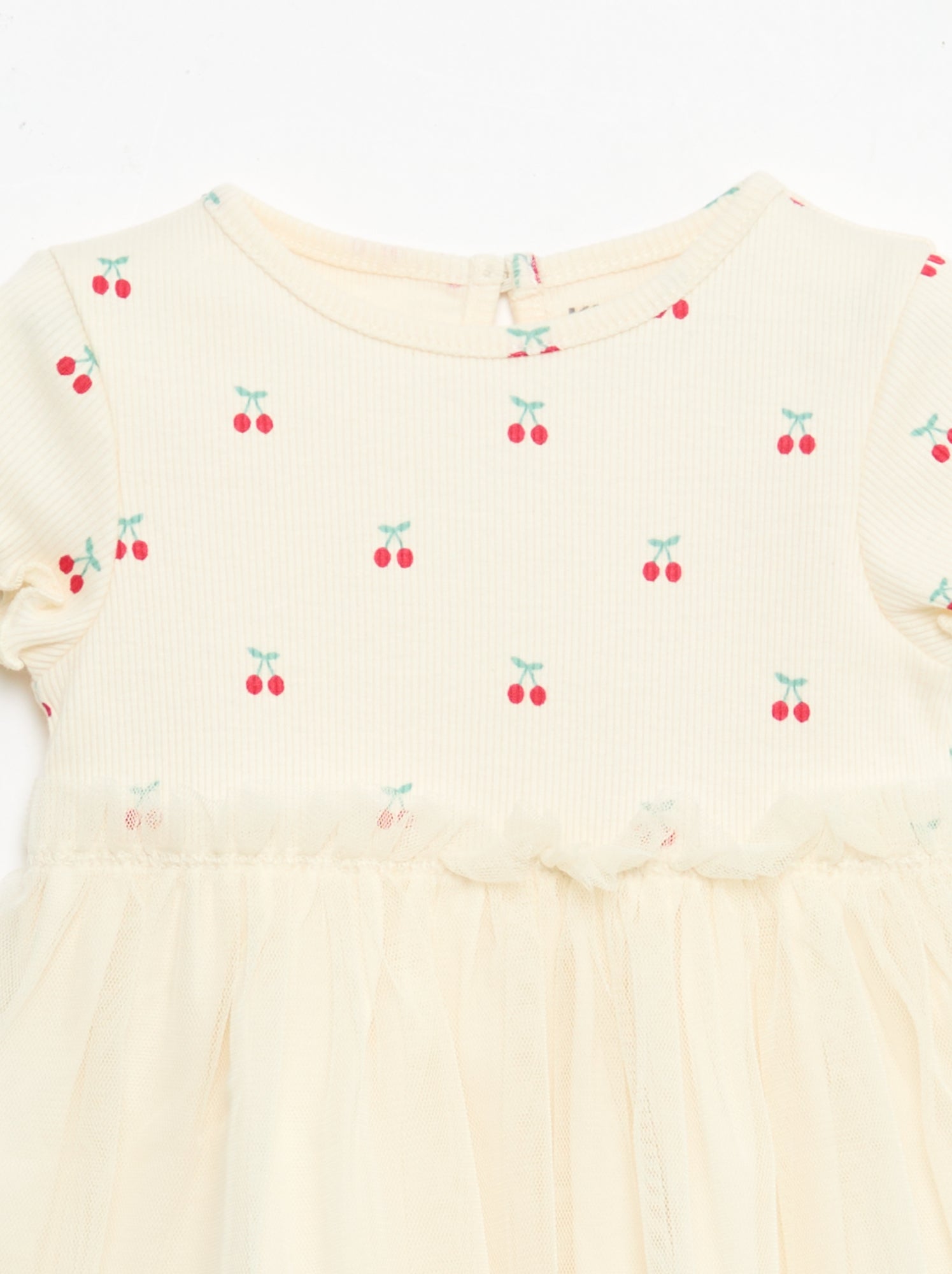 Robe en maille côtelée et tulle - Blanc