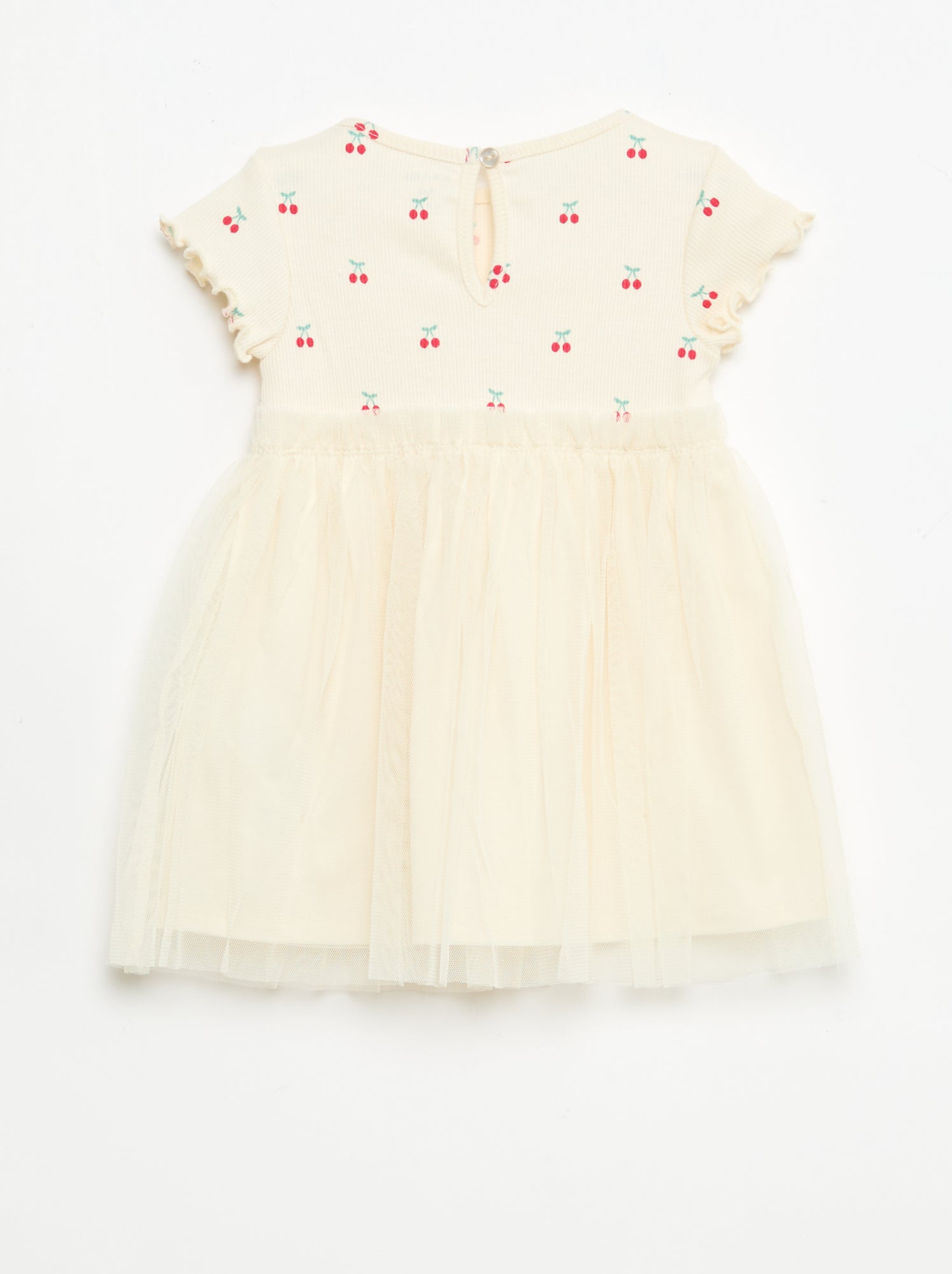 Robe en maille côtelée et tulle - Blanc