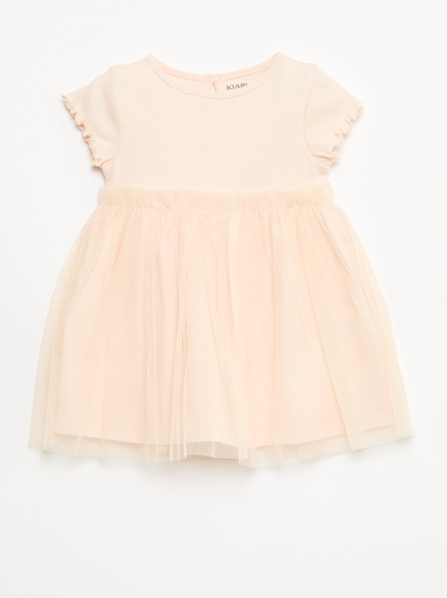 Robe en maille côtelée et tulle - Rose