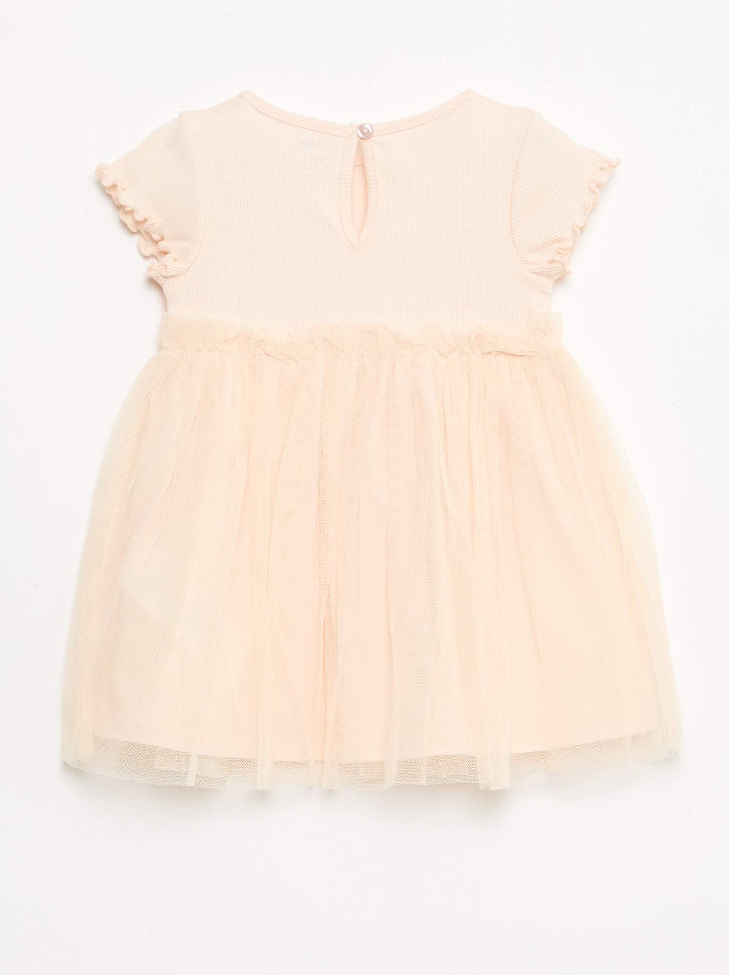 Robe en maille côtelée et tulle - Rose