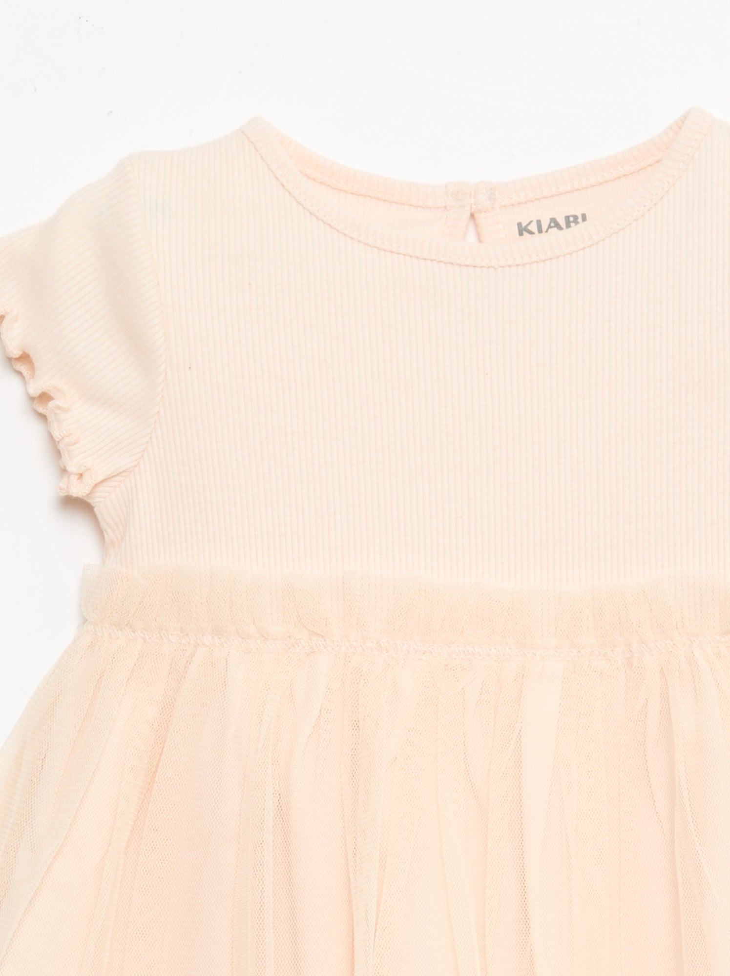 Robe en maille côtelée et tulle - Rose