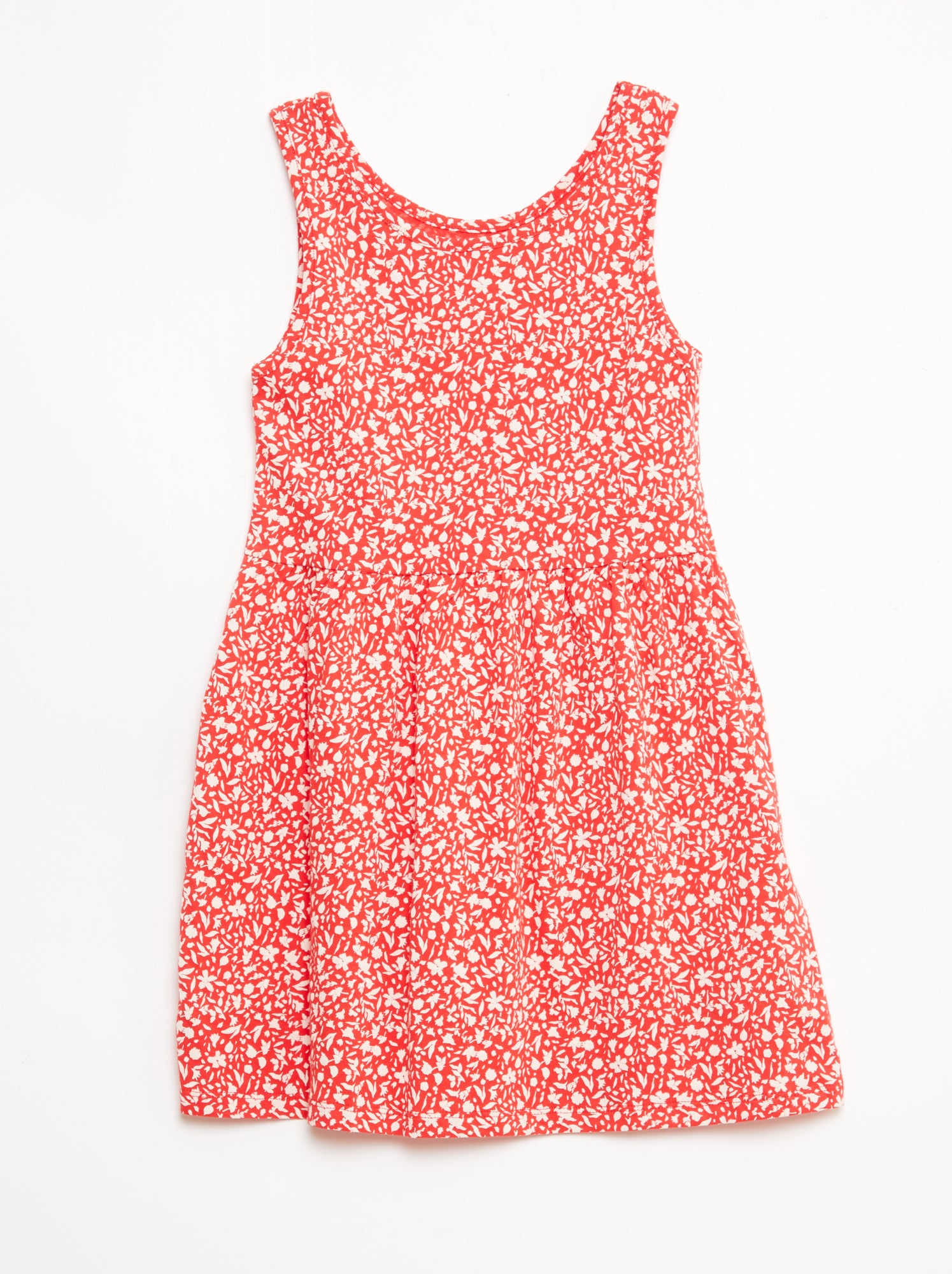 Robe en maille légère fine bretelles all-over en coton - Rouge (EZA10_3)