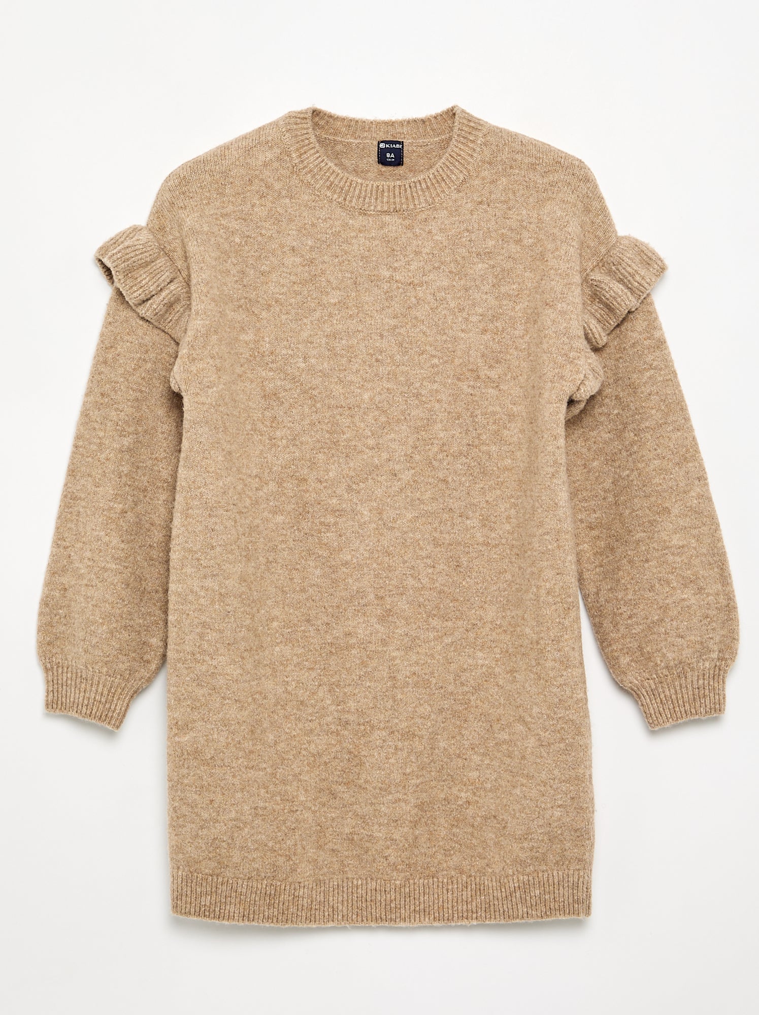 Robe en tricot avec épaules volantées - Beige