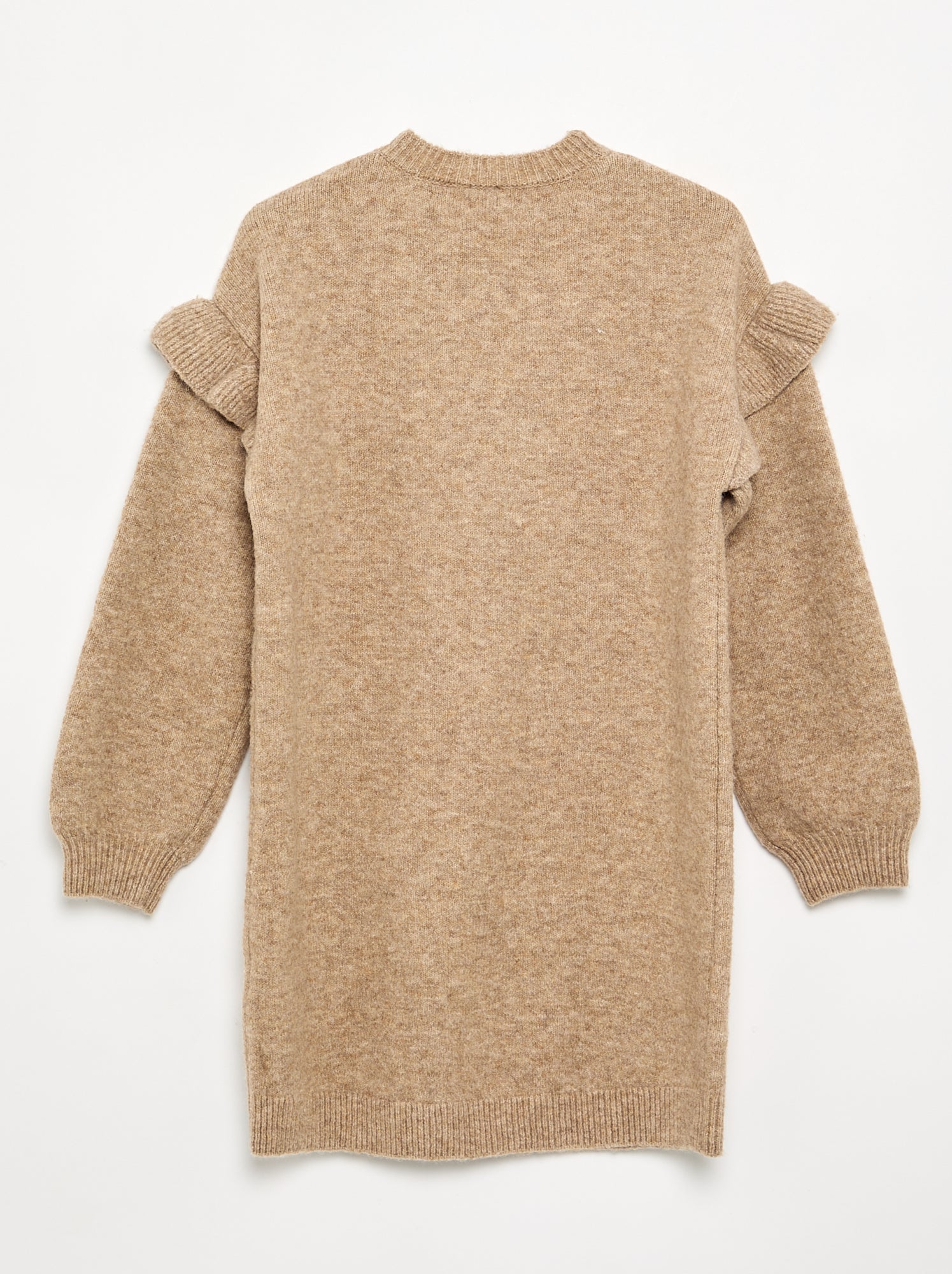 Robe en tricot avec épaules volantées - Beige