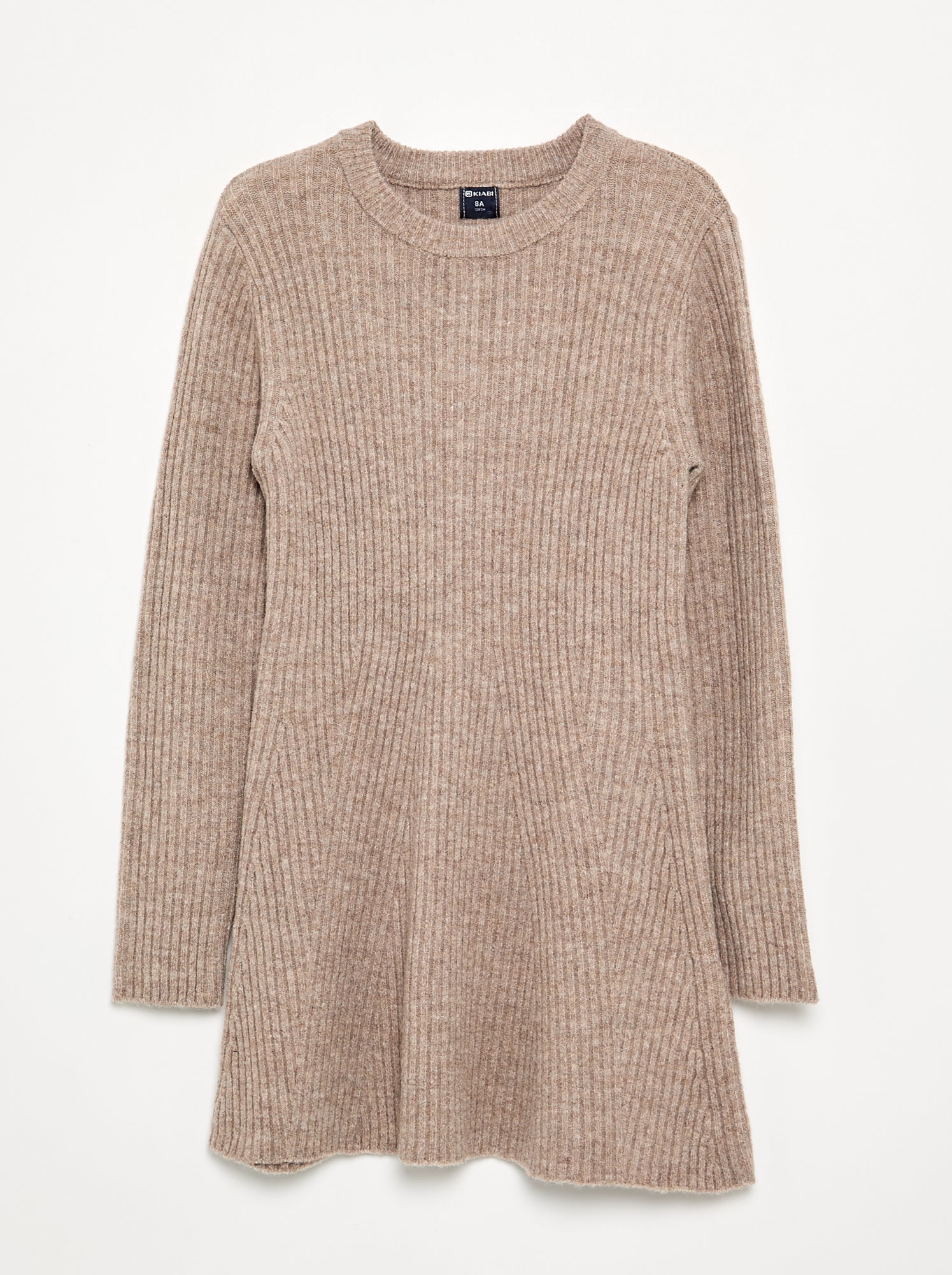 Robe en tricot côtelé à manches longues - Beige