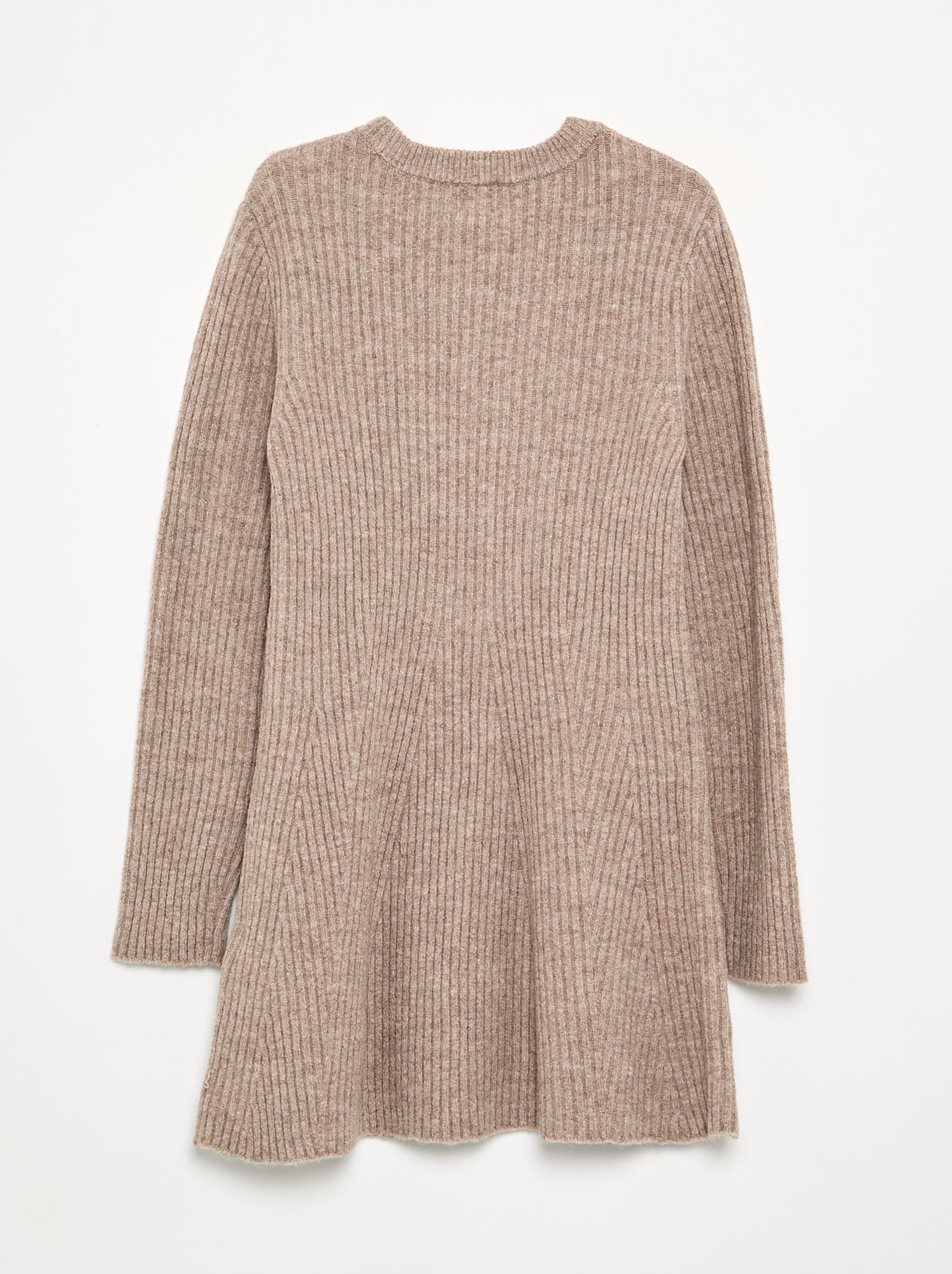 Robe en tricot côtelé à manches longues - Beige