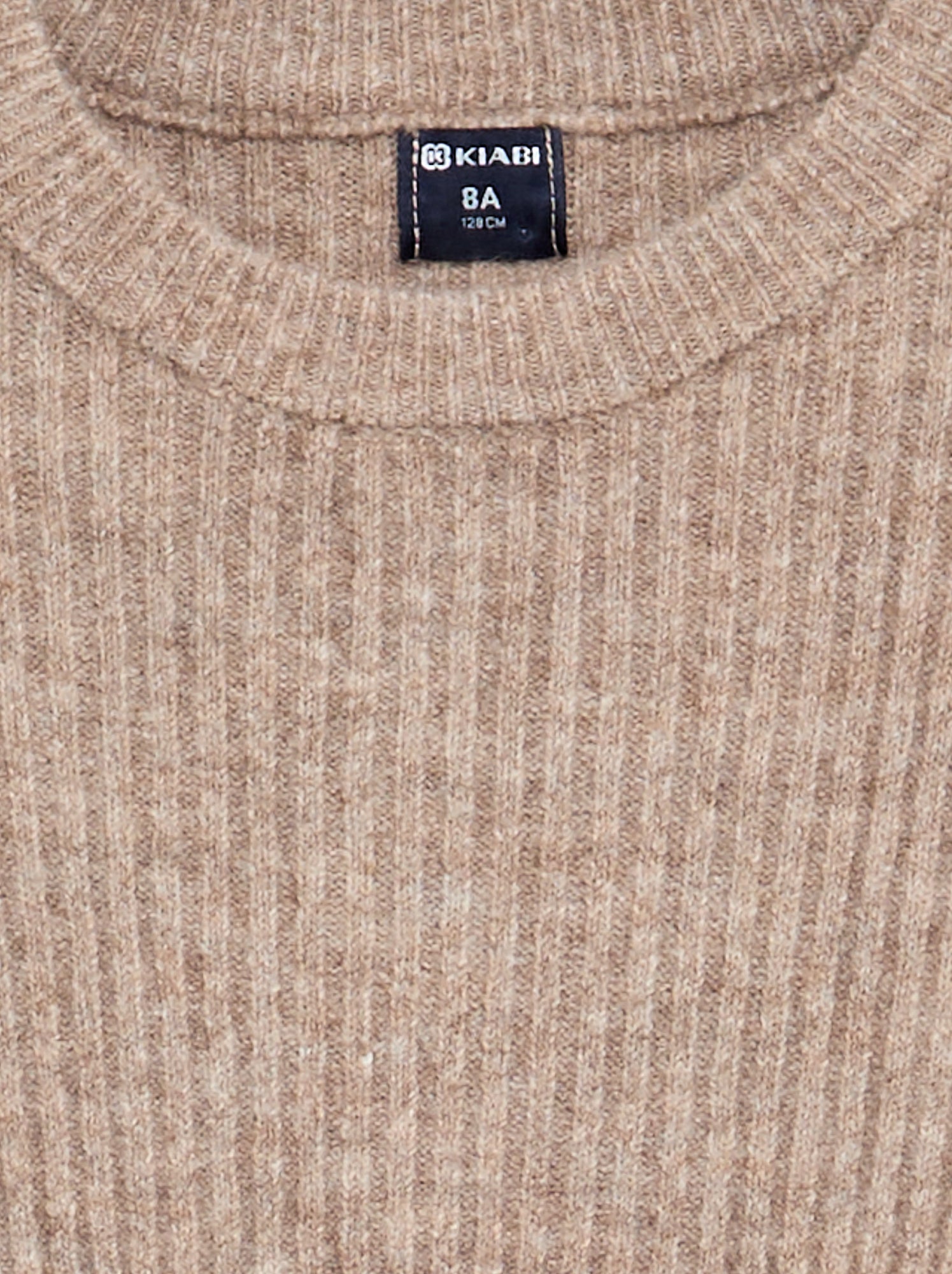 Robe en tricot côtelé à manches longues - Beige