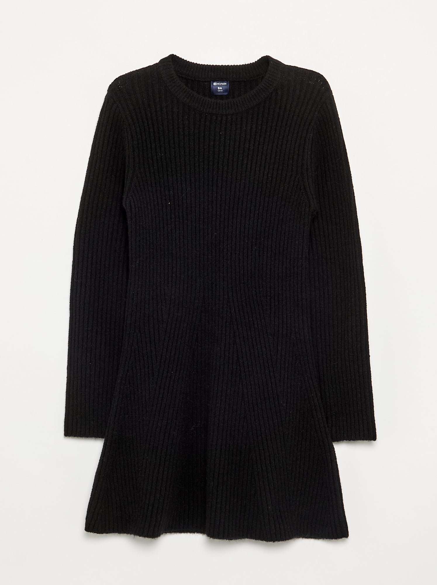 Robe en tricot côtelé à manches longues - Noir