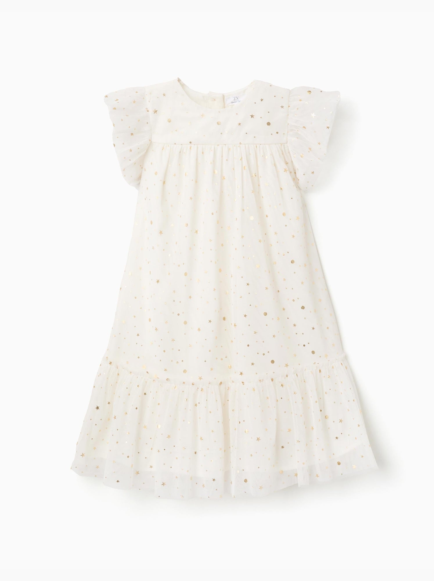 Robe en tulle sans manches avec volants et étoiles - Blanc