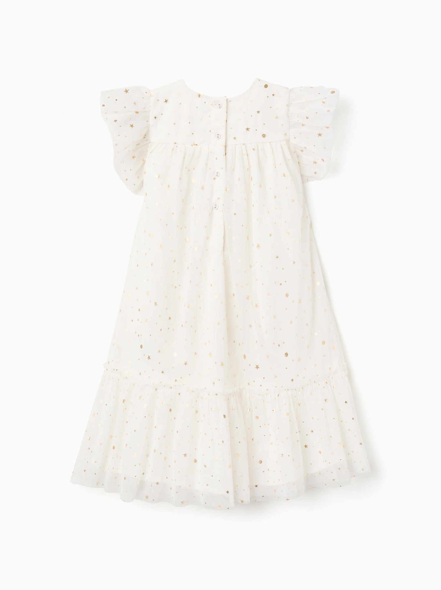 Robe en tulle sans manches avec volants et étoiles - Blanc
