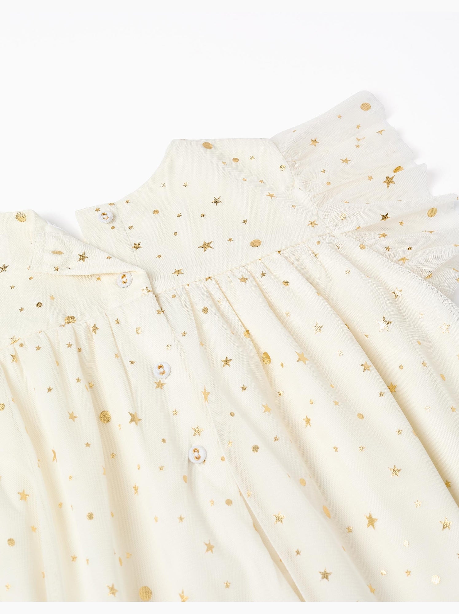 Robe en tulle sans manches avec volants et étoiles - Blanc