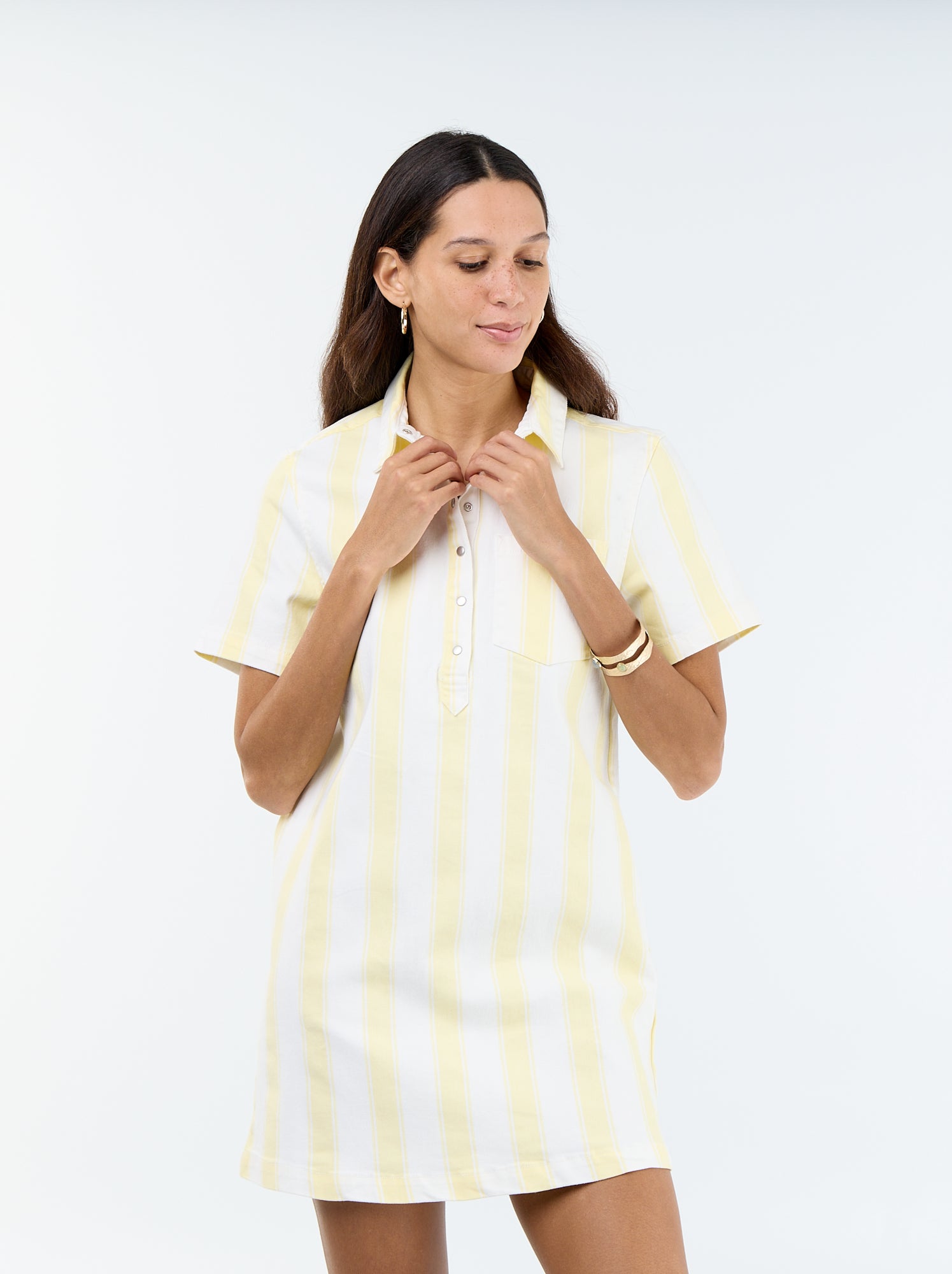Robe en twill coupe courte - Jaune