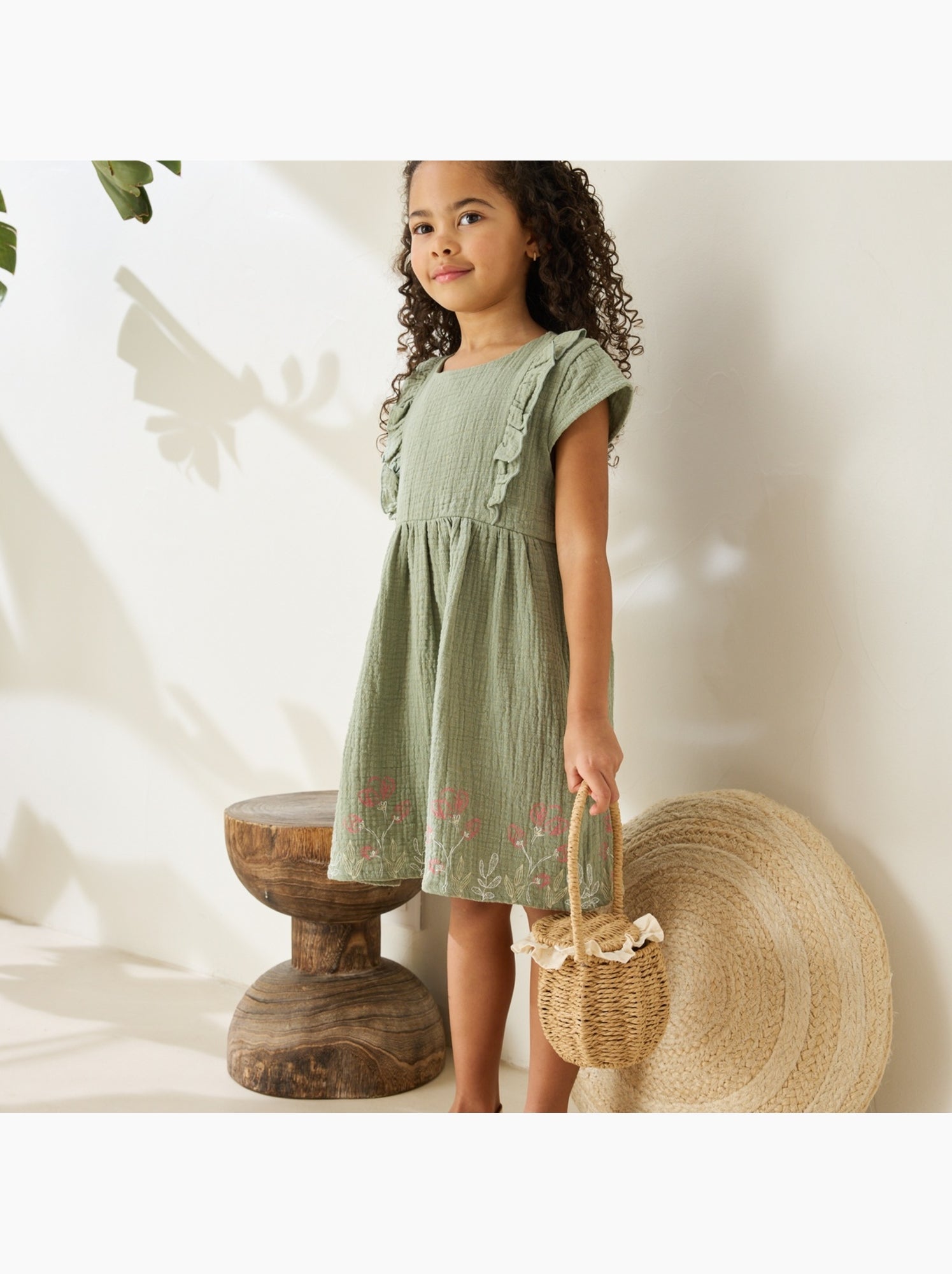 Robe enfant en gaze de coton anaelle - Kaki