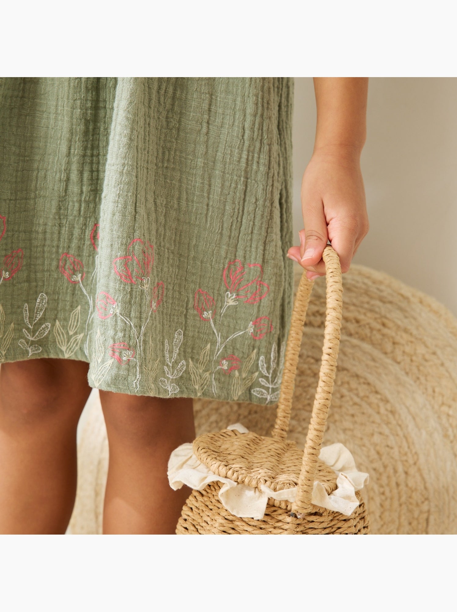 Robe enfant en gaze de coton anaelle - Kaki