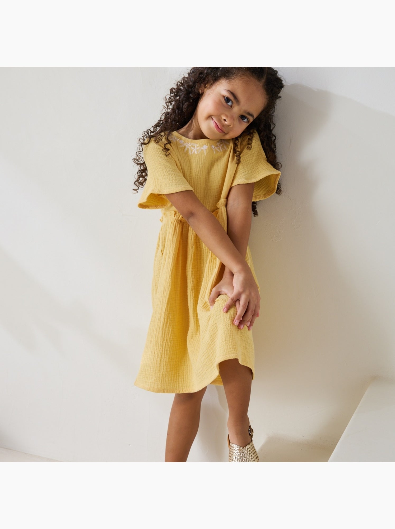 Robe enfant en gaze de coton camila - Jaune