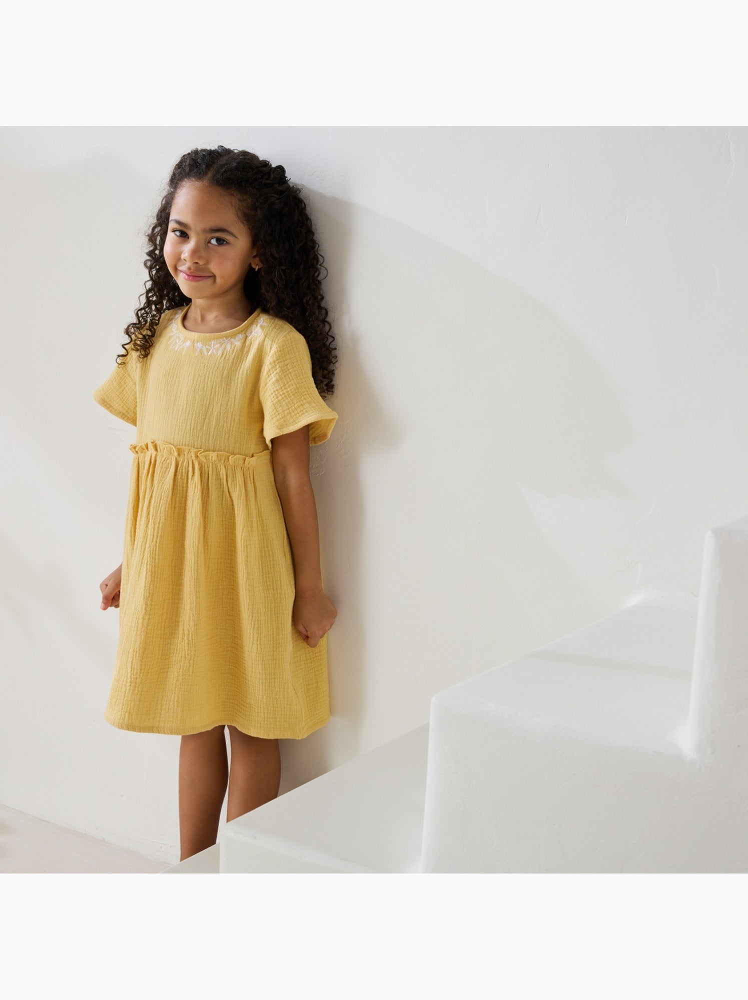 Robe enfant en gaze de coton camila - Jaune