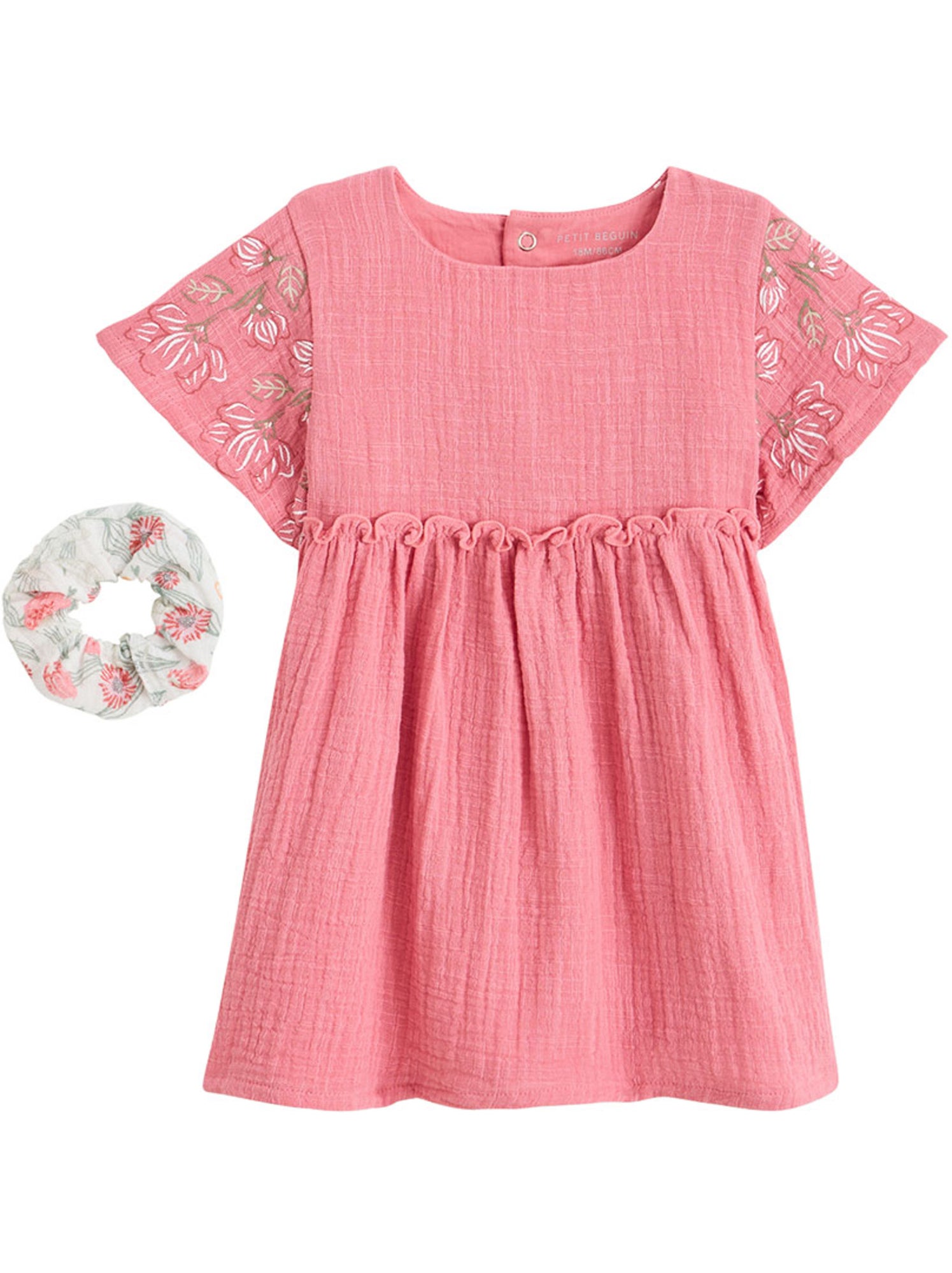 Robe enfant en gaze de coton + chouchou anaelle - Rose