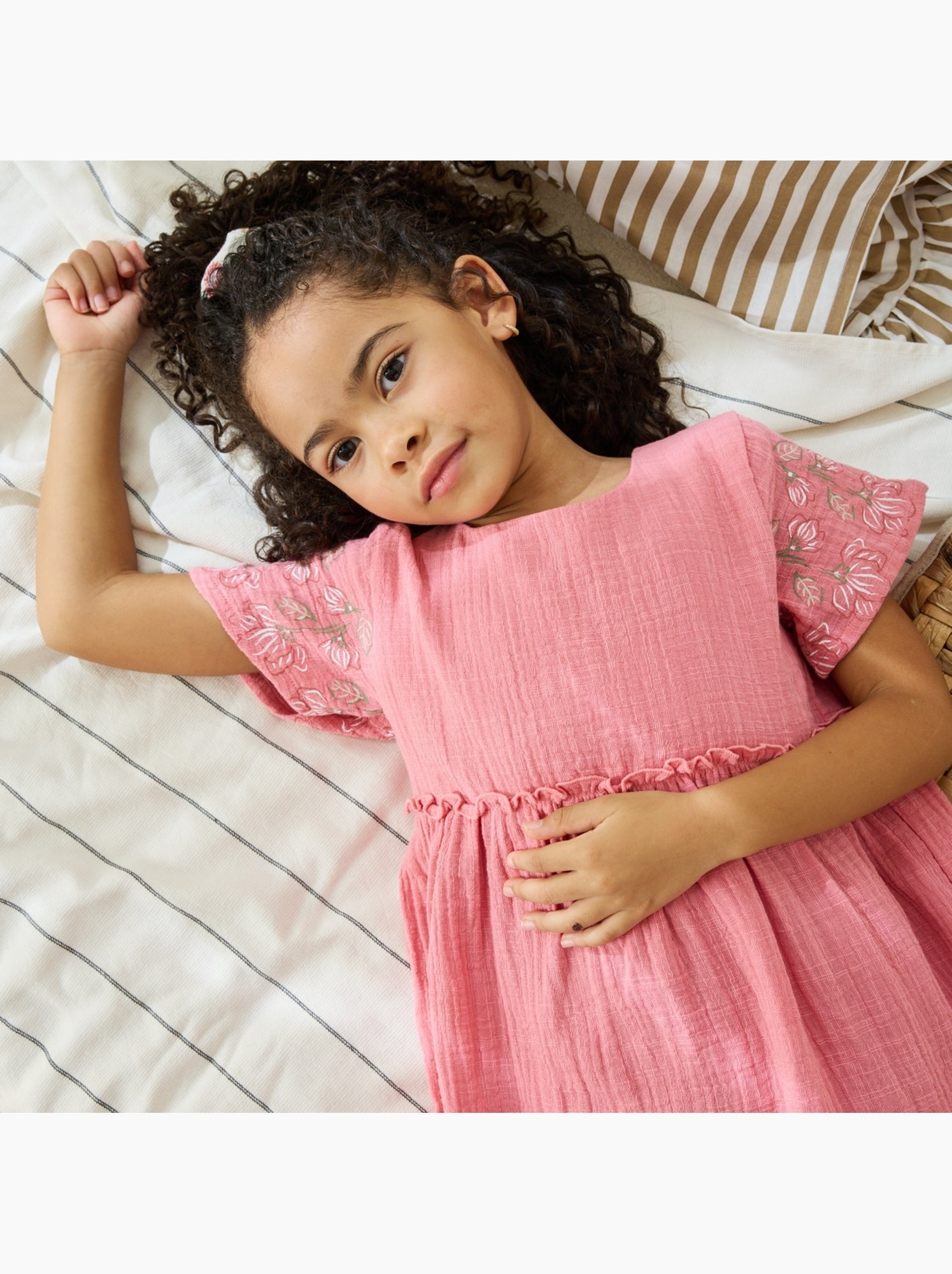 Robe enfant en gaze de coton + chouchou anaelle - Rose