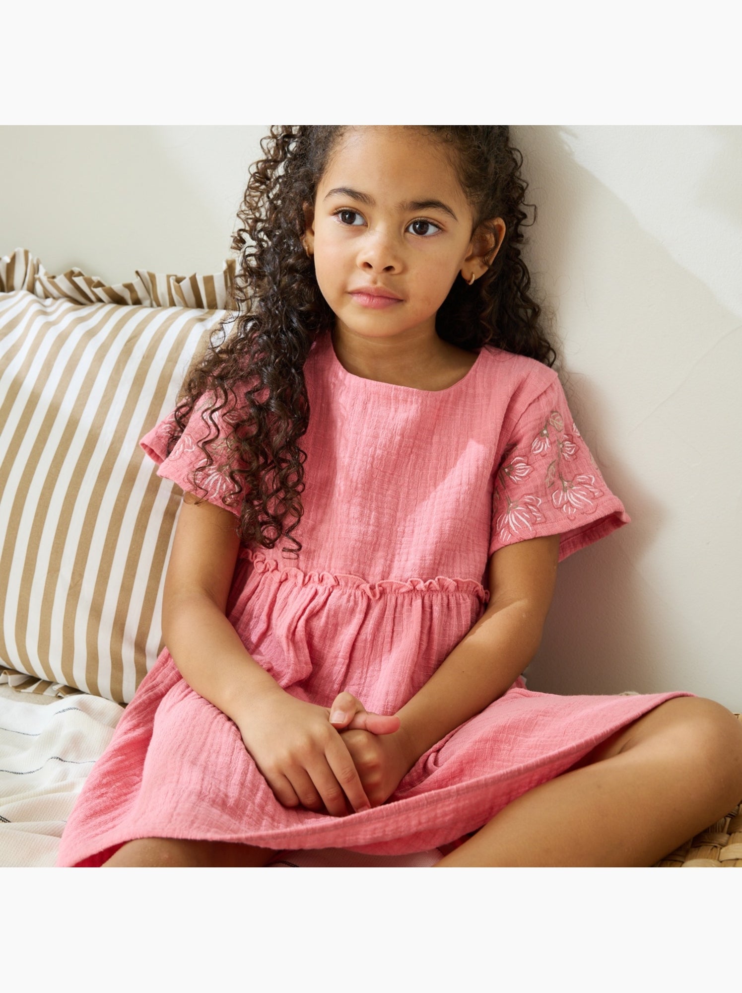 Robe enfant en gaze de coton + chouchou anaelle - Rose