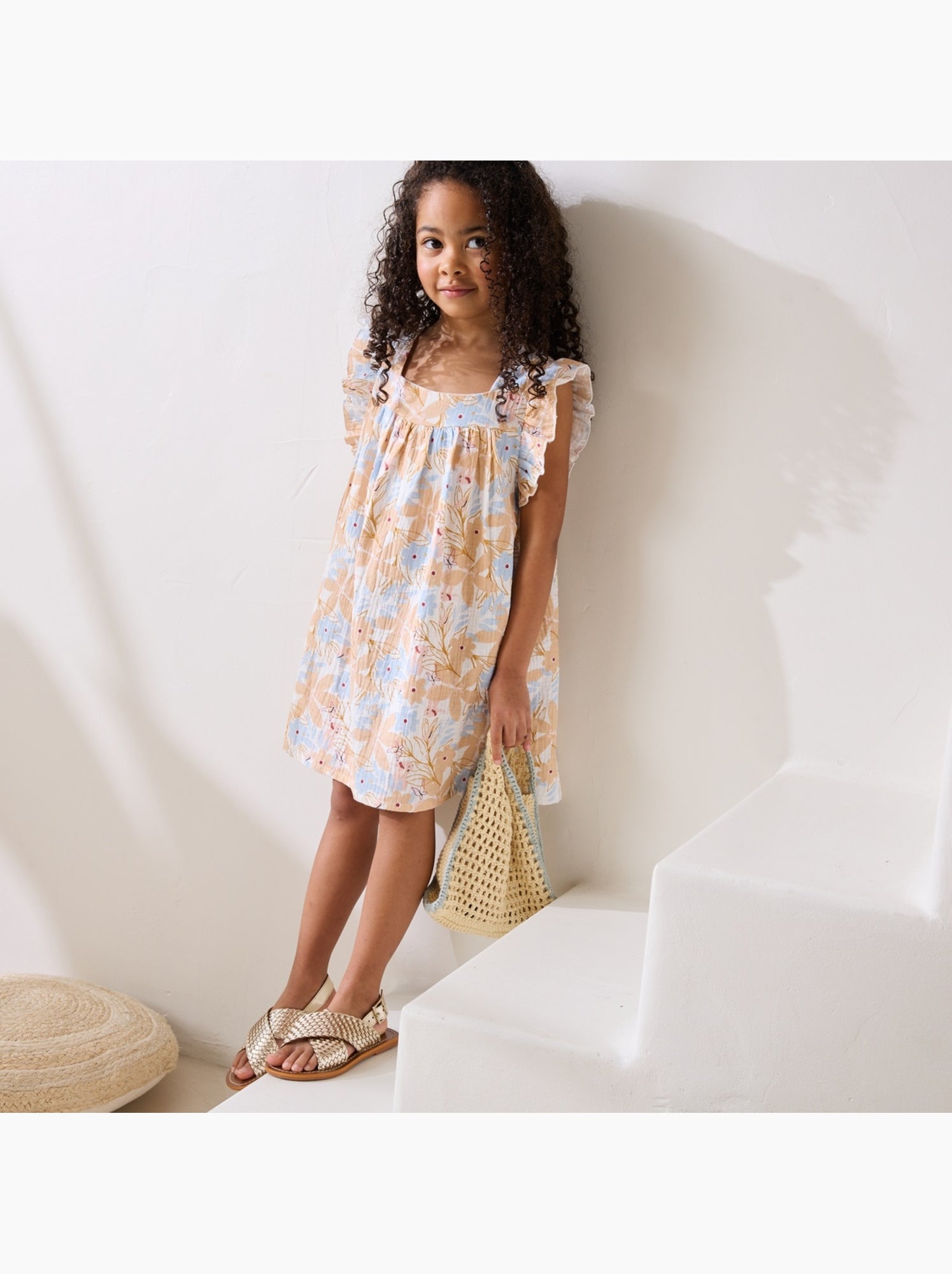 Robe enfant en gaze de coton praline - Peche