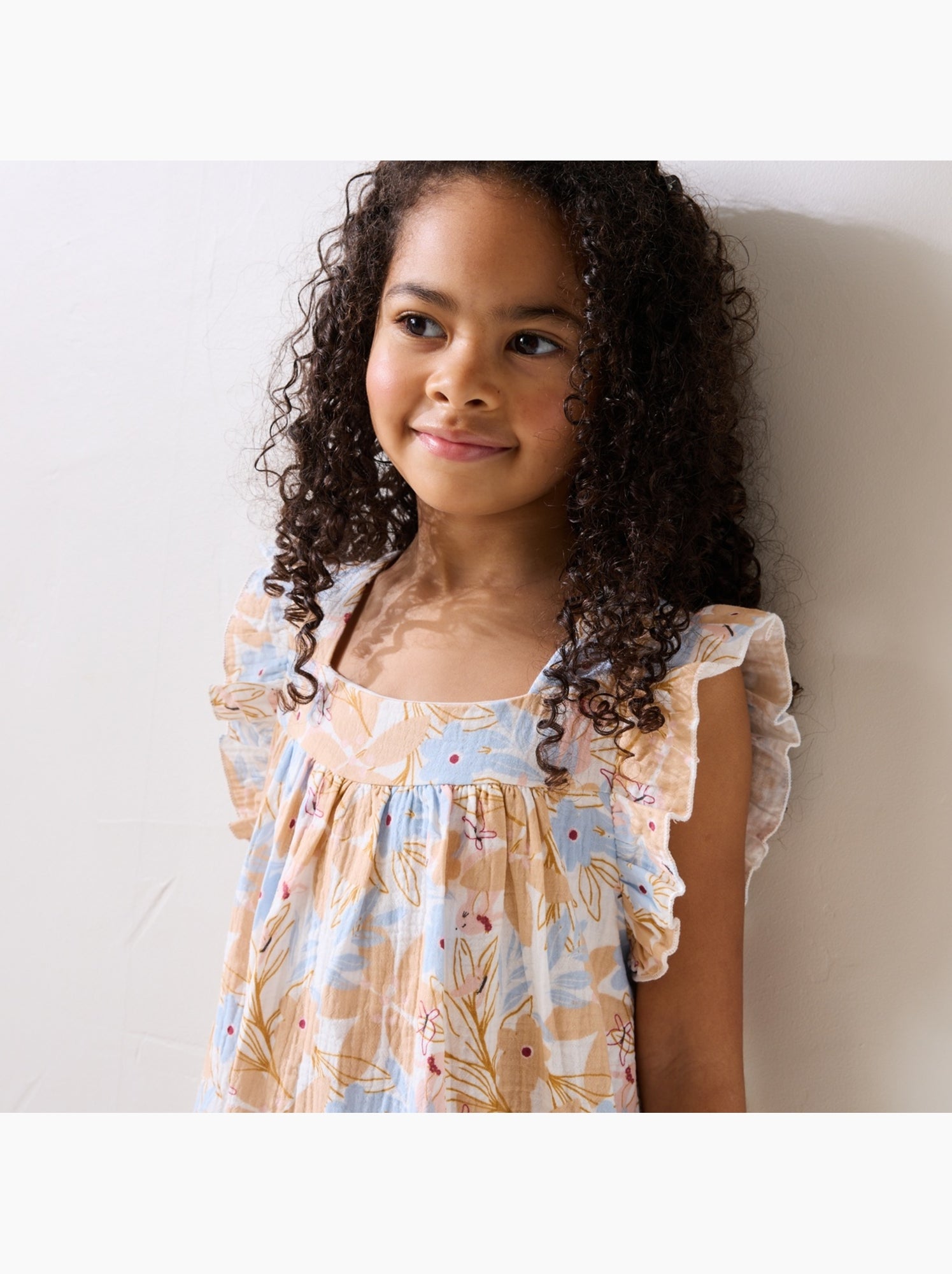 Robe enfant en gaze de coton praline - Peche