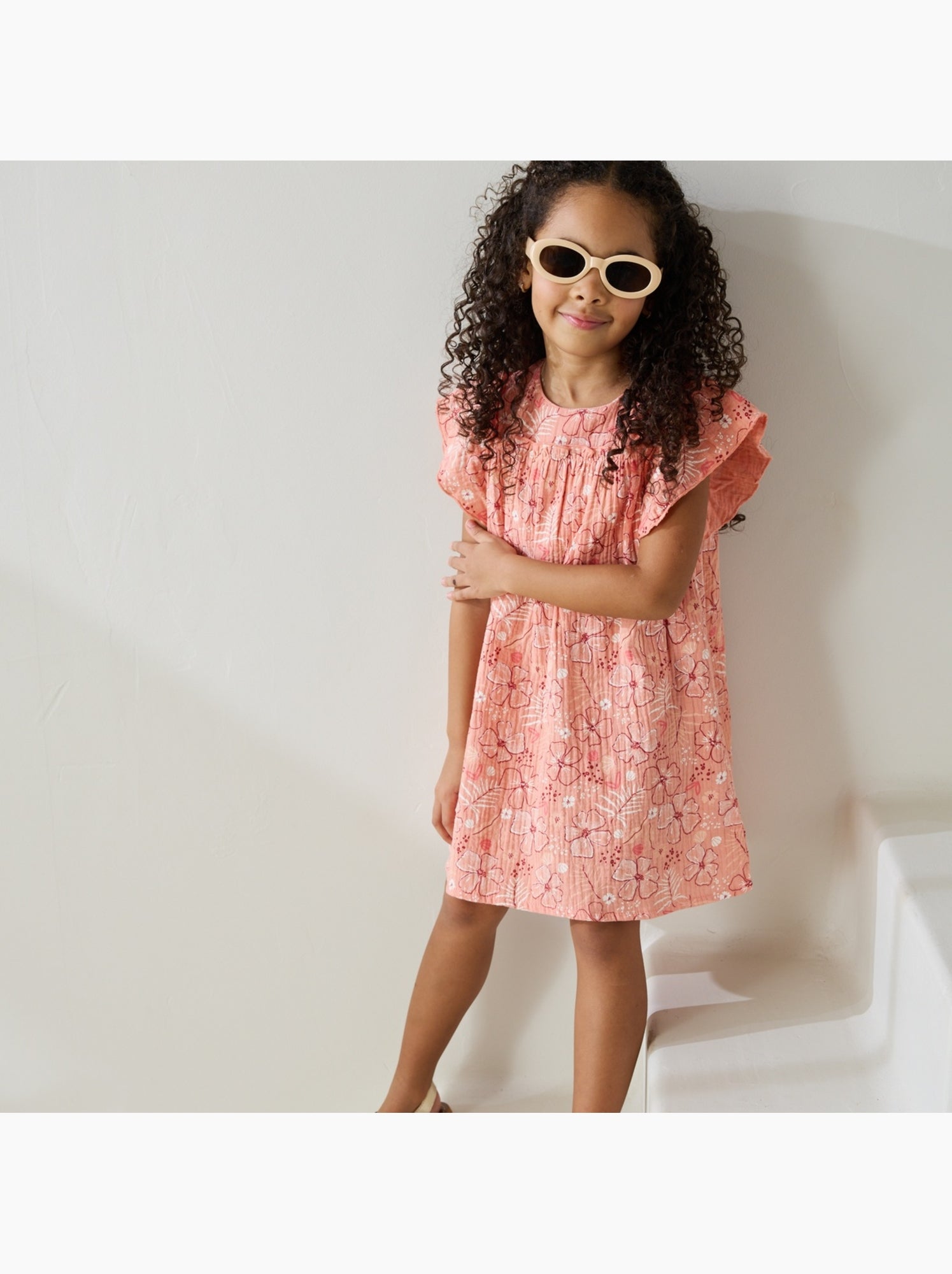 Robe enfant en gaze de coton santa giulia - Corail