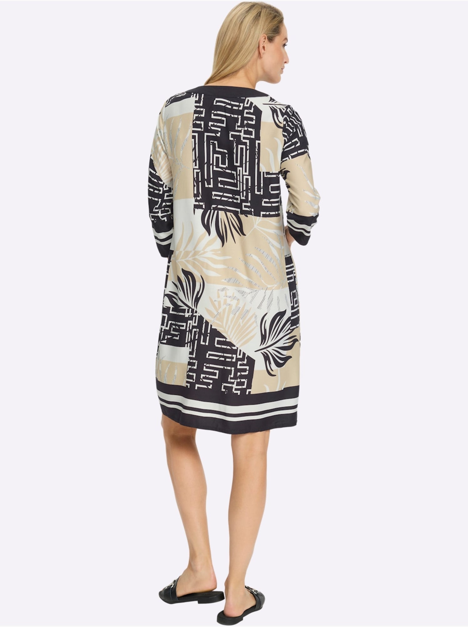 Robe imprimée motif graphique - taille standard - helline - Beige/Noir