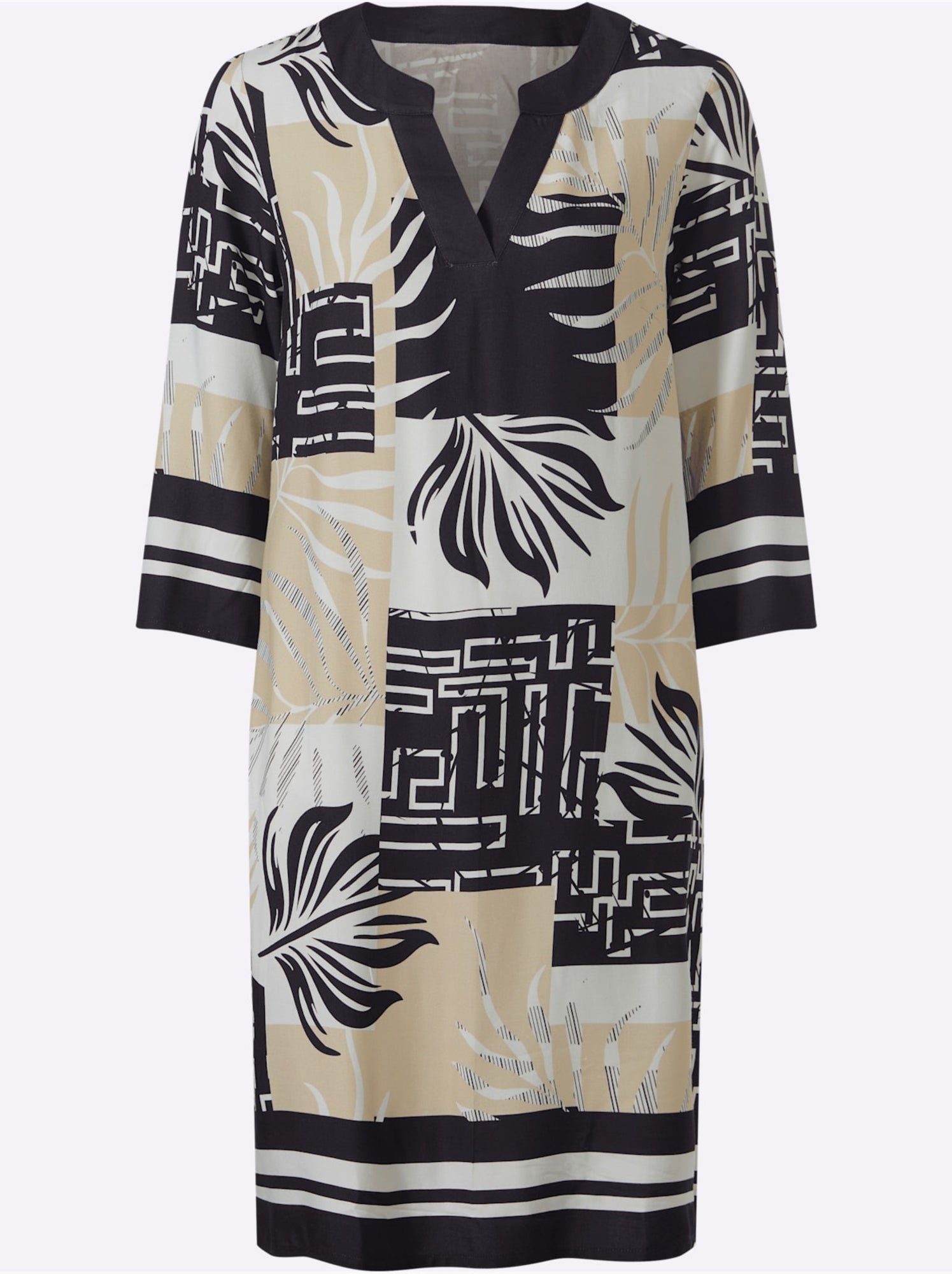 Robe imprimée motif graphique - taille standard - helline - Beige/Noir