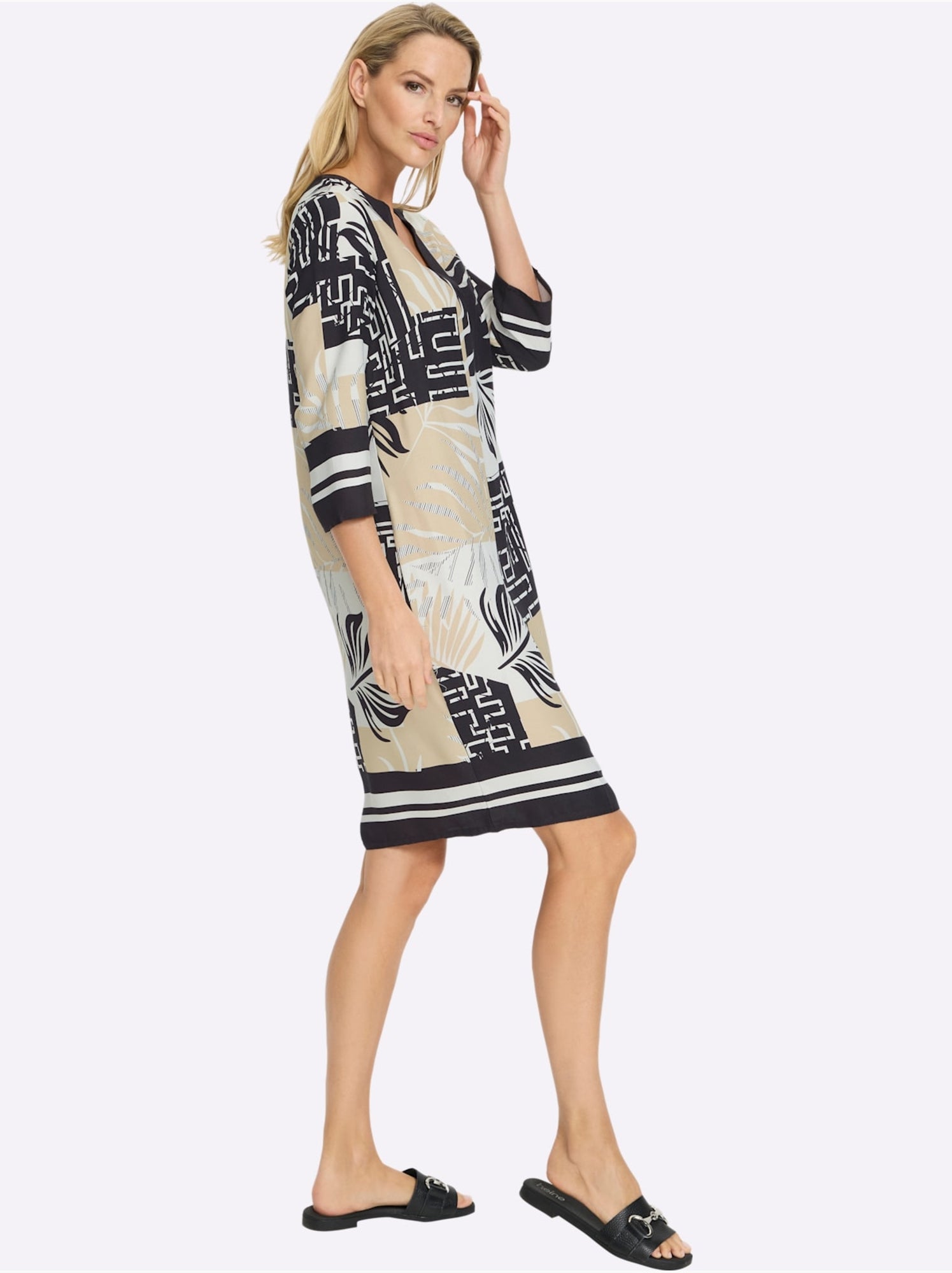 Robe imprimée motif graphique - taille standard - helline - Beige/Noir